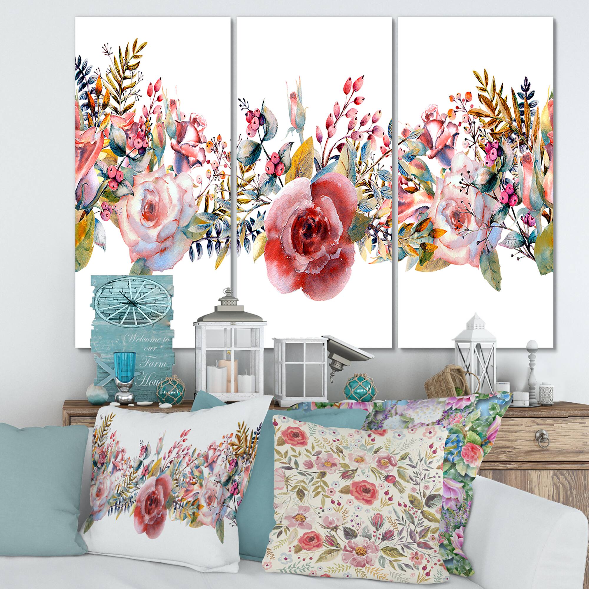 Designart - Pink Roses and Wildflower