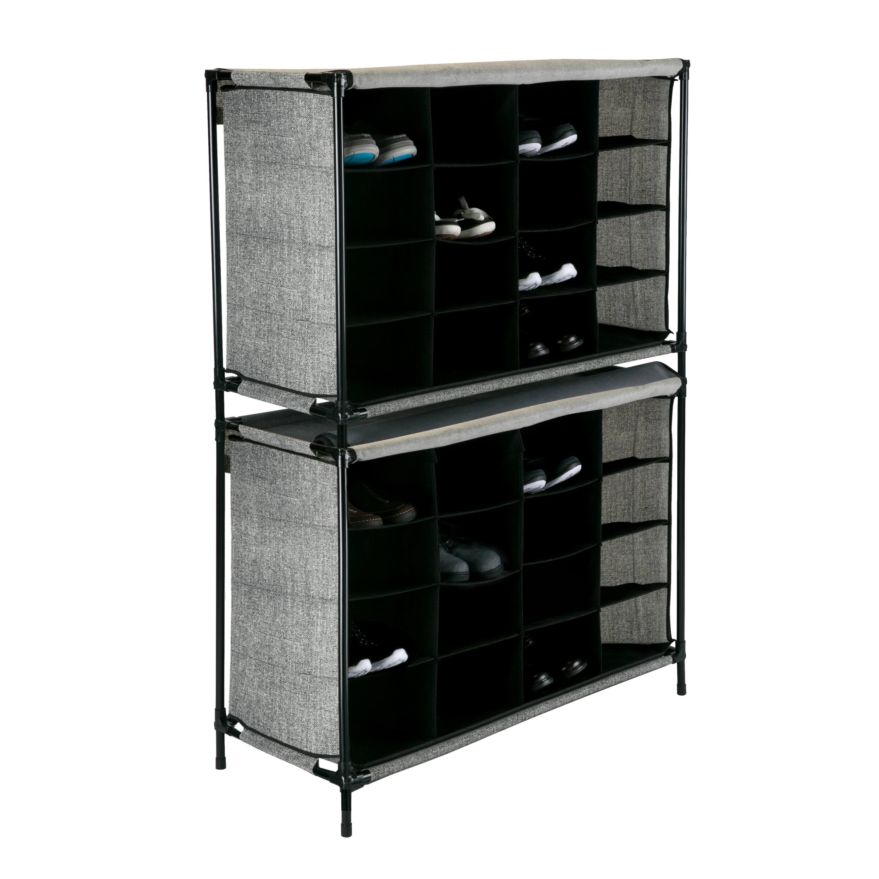 Simplify Black 16 Compartment Shoe Cubby