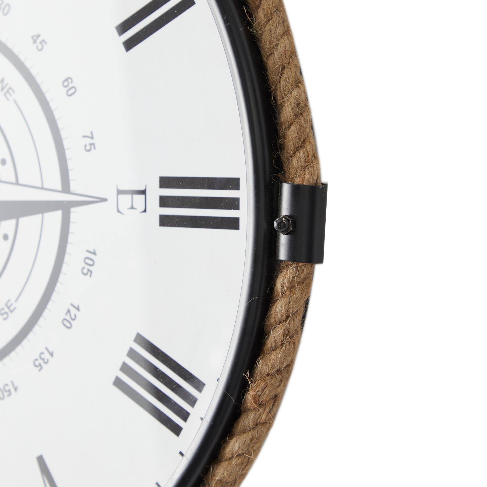 20" Brown Stainless Steel Compass Wall Clock with Rope Accents