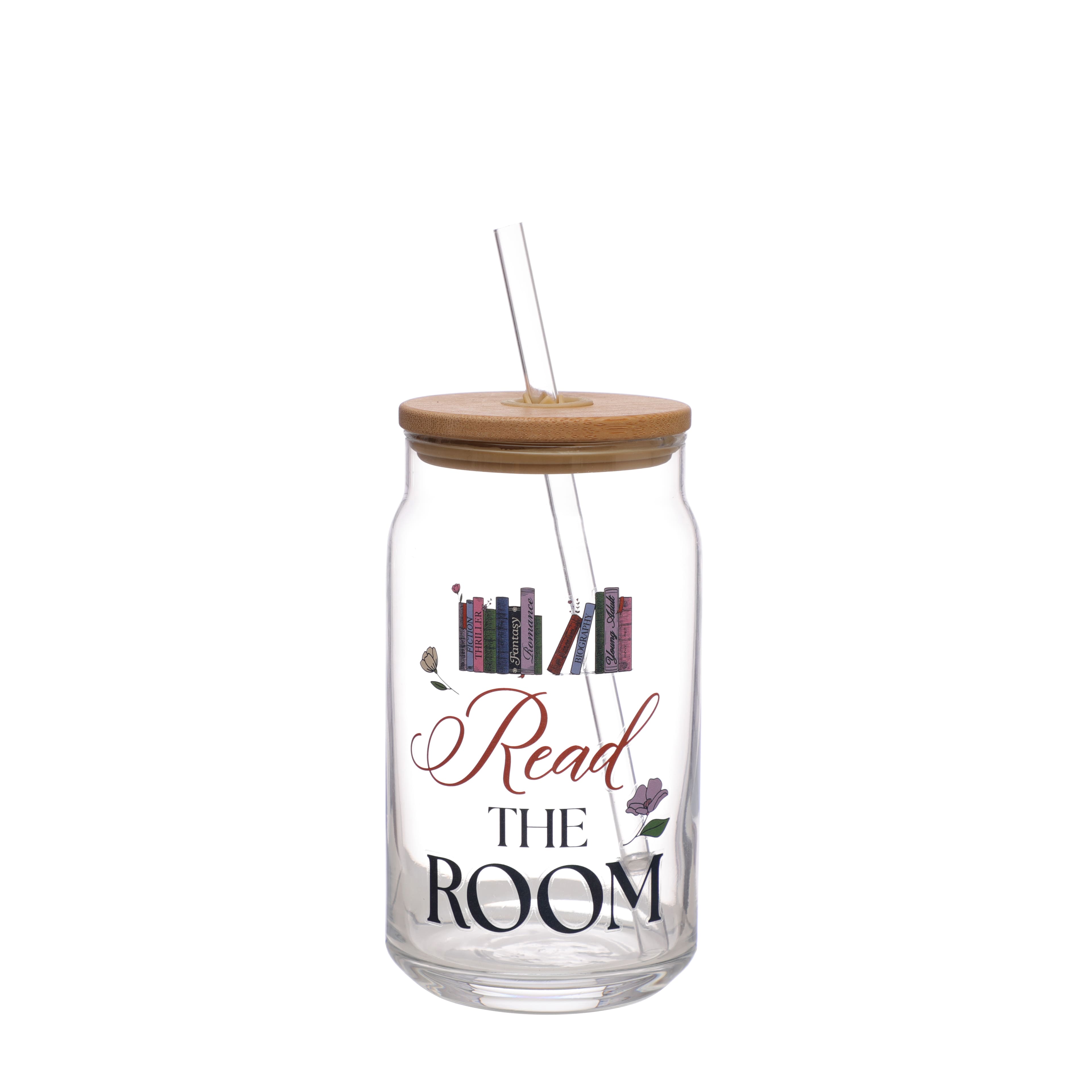 15.2oz. Read the Room Glass with Bamboo Lid & Straw by Ashland®