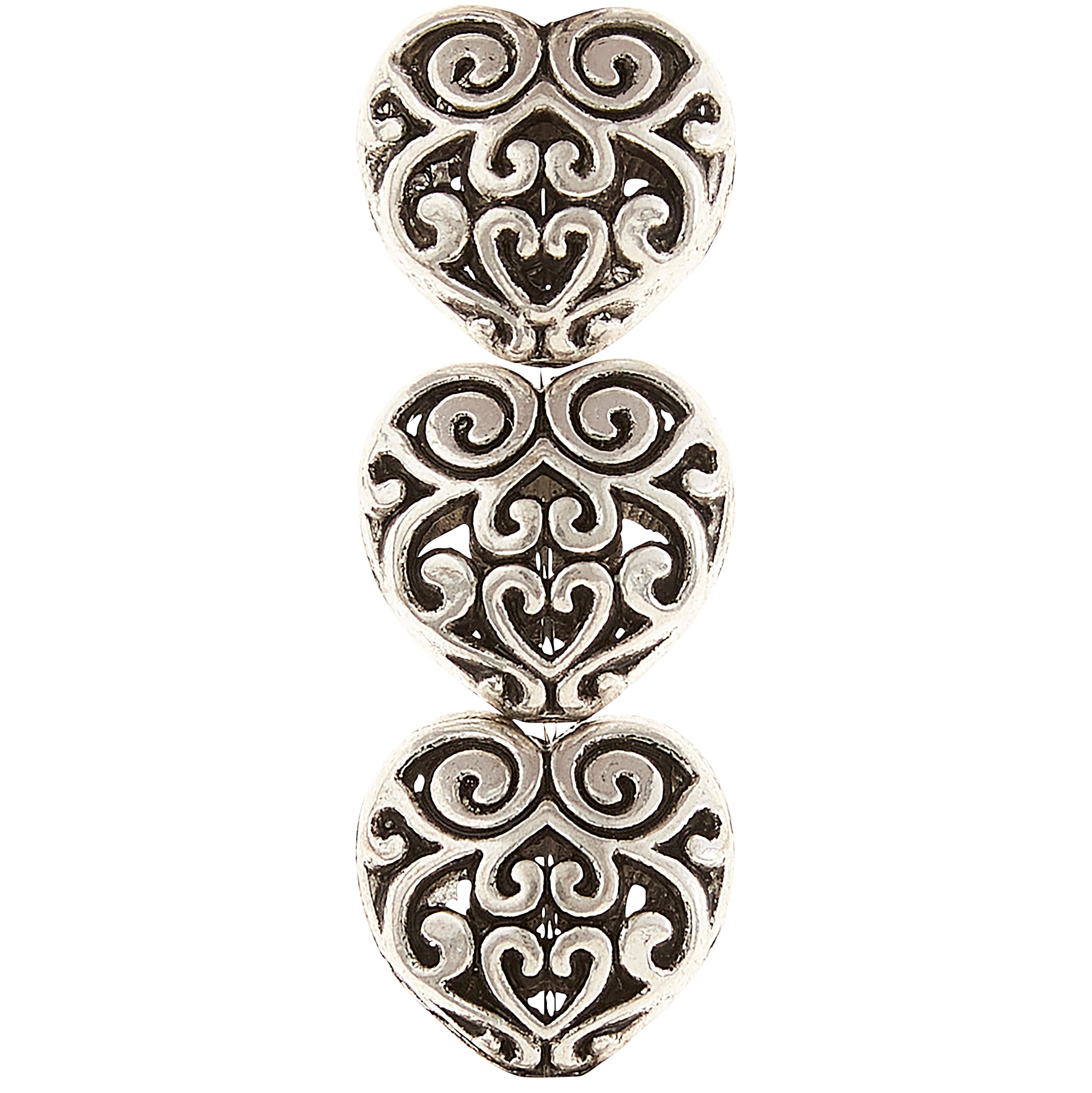 12 Pack:  Silver Plated Filigree Heart Beads, 13mm by Bead Landing&#x2122;
