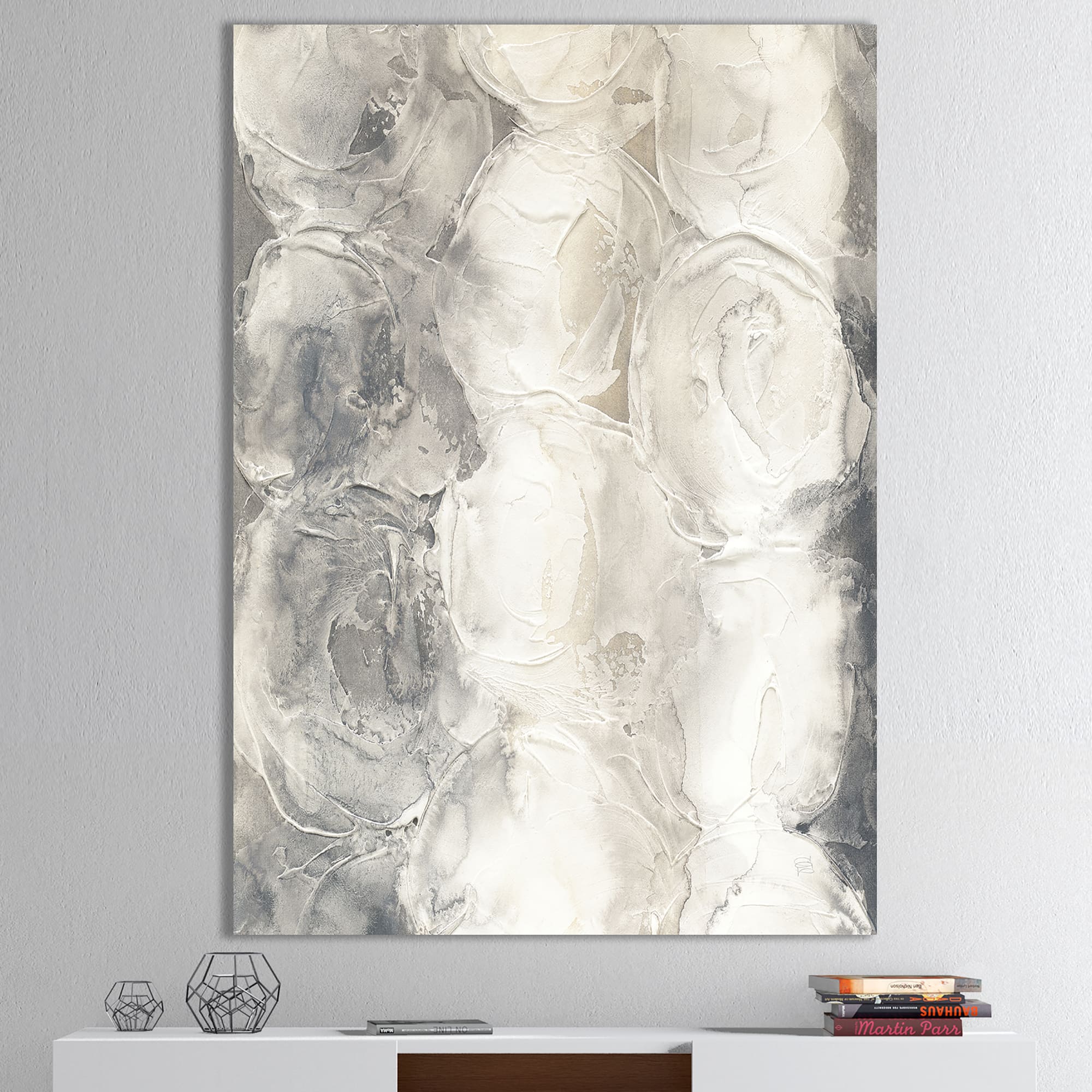 Designart - Gray Circles I - Modern &#x26; Contemporary Premium Canvas Wall Art