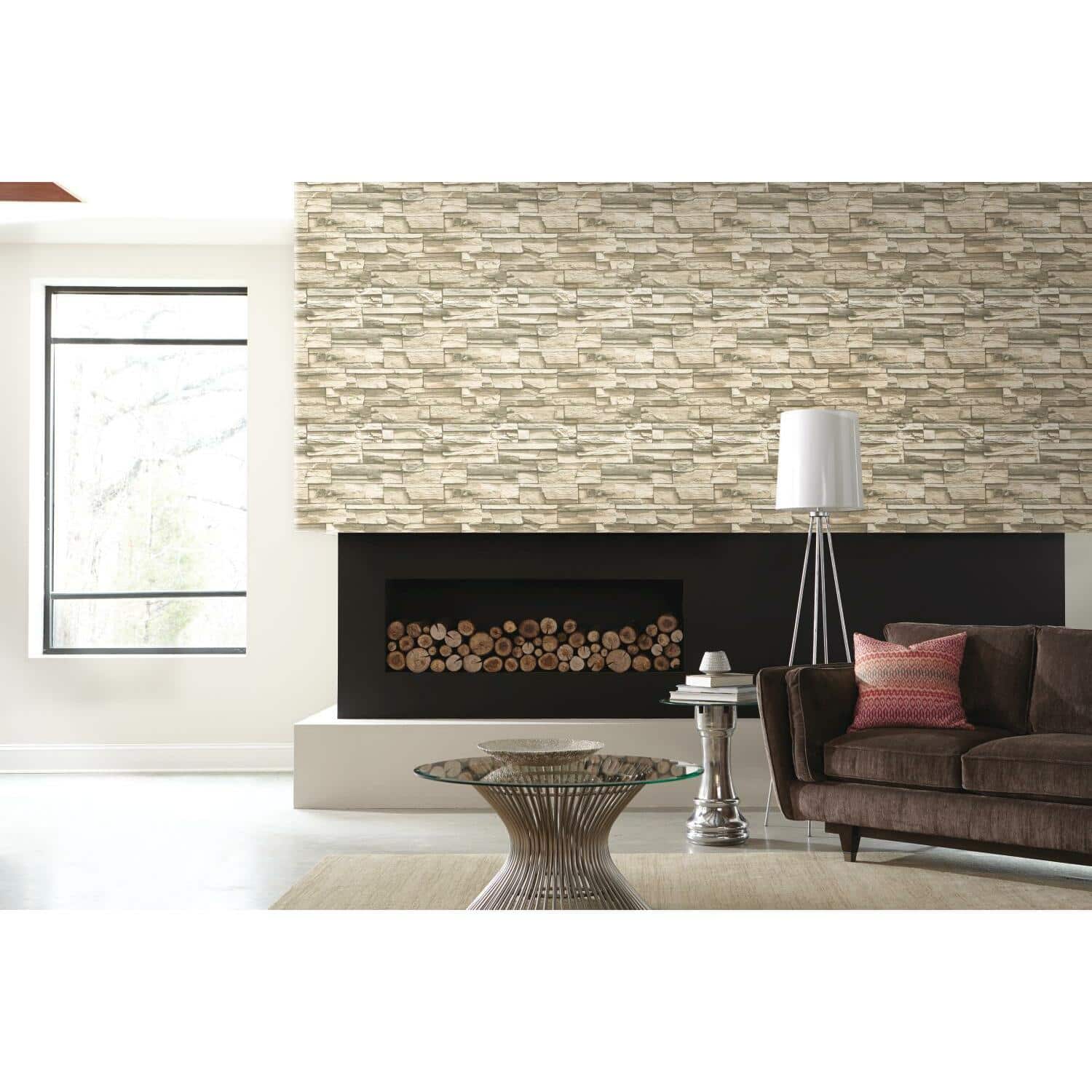 RoomMates Natural Stacked Stone Peel &#x26; Stick Wallpaper
