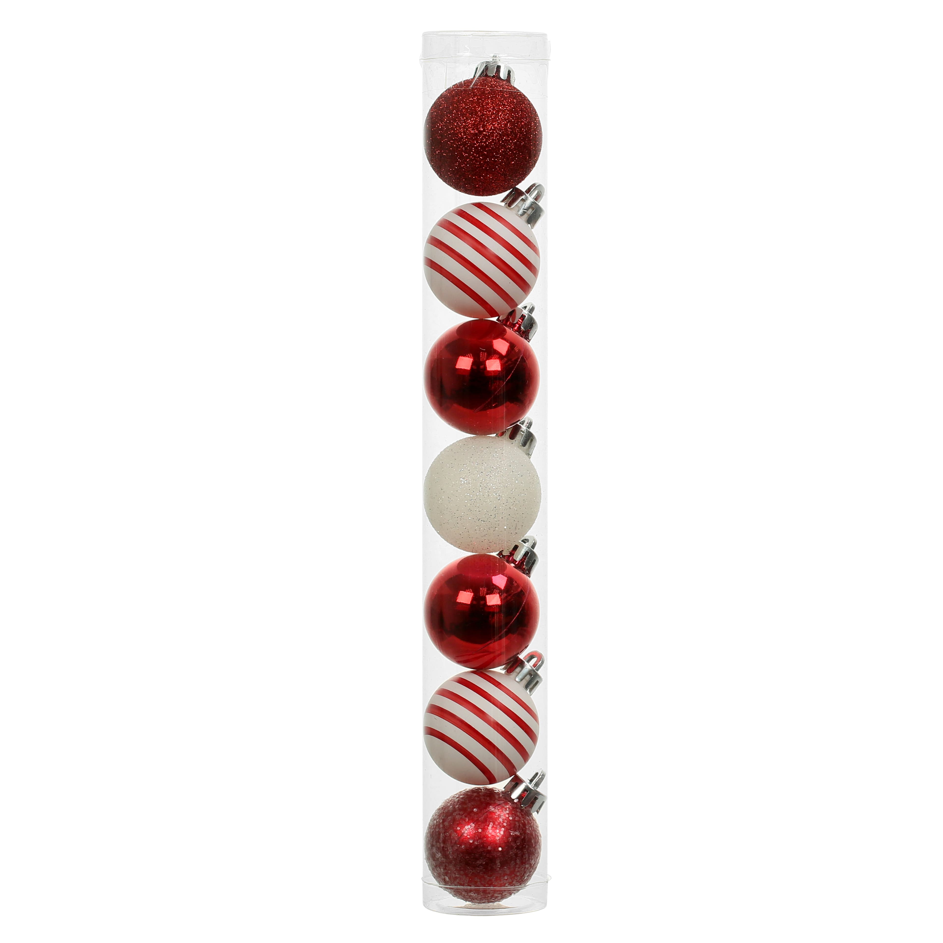7 Pack 1.5&#x22; Red &#x26; White Striped Shatterproof Ball Ornaments by Ashland&#xAE;