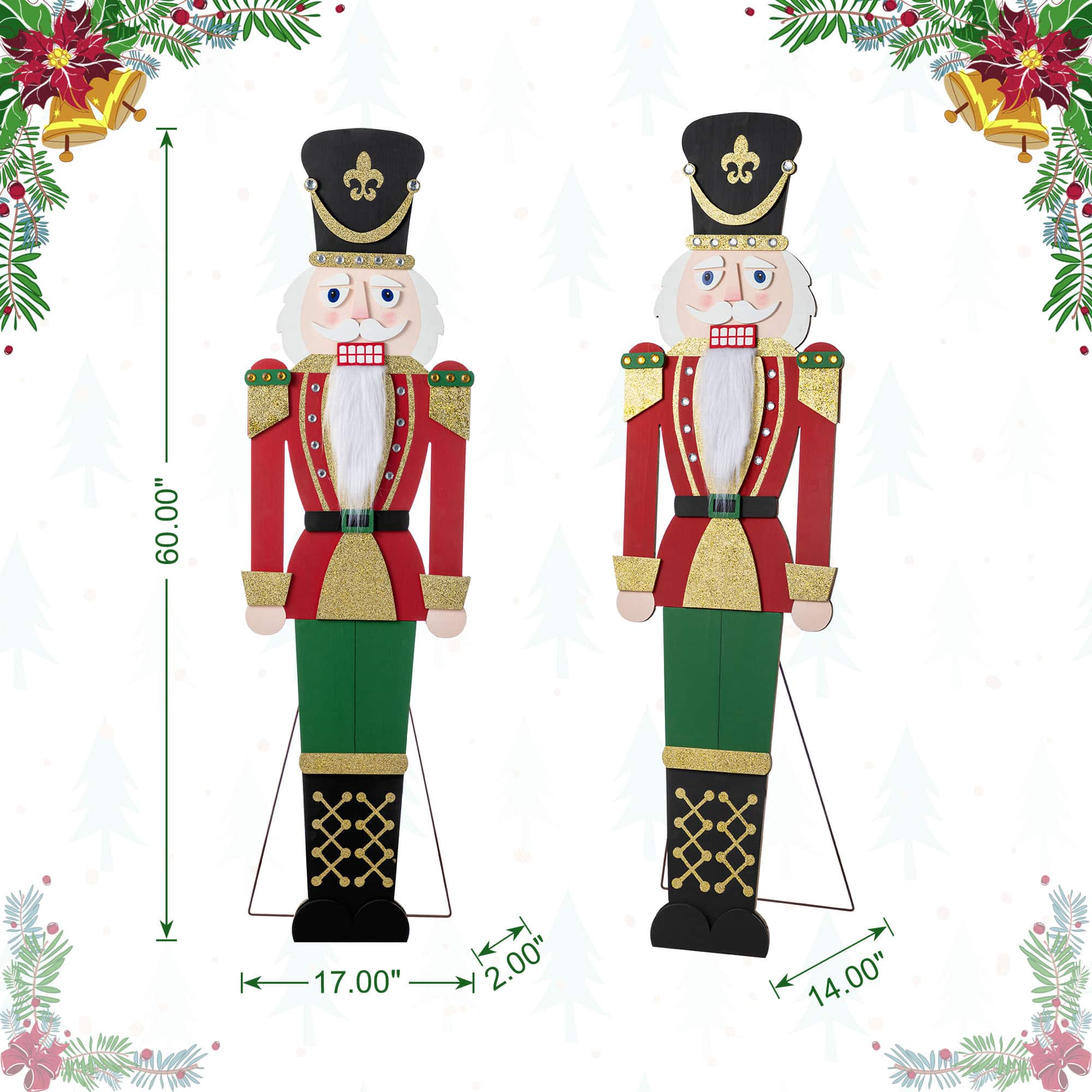 Glitzhome&#xAE; 60&#x22; Christmas Wooden Traditional Nutcracker Porch Decor