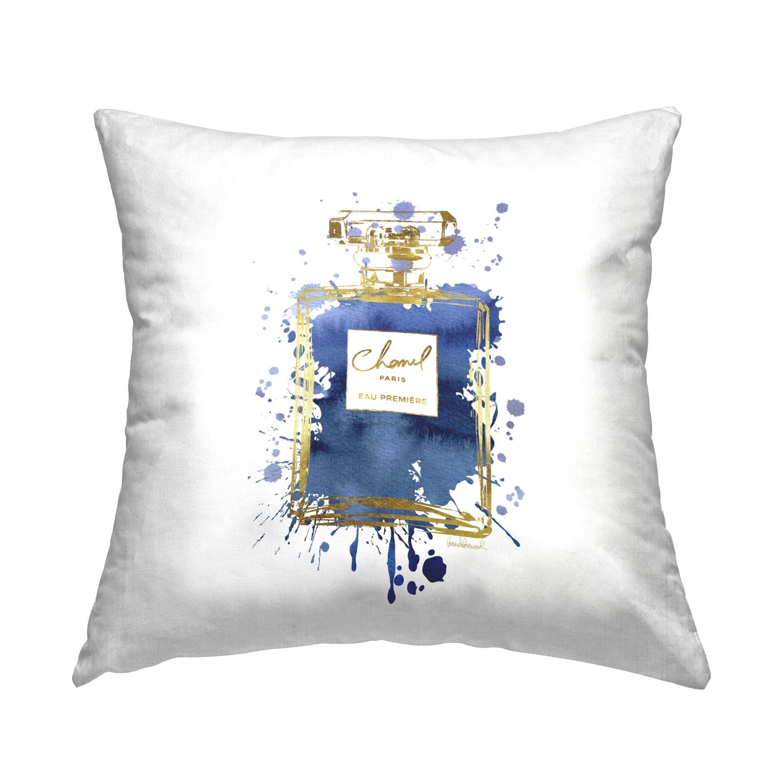 Stupell Industries Blue Urban Splatter Glam Fragrance Bottle Throw Pillow, 18" x 18"