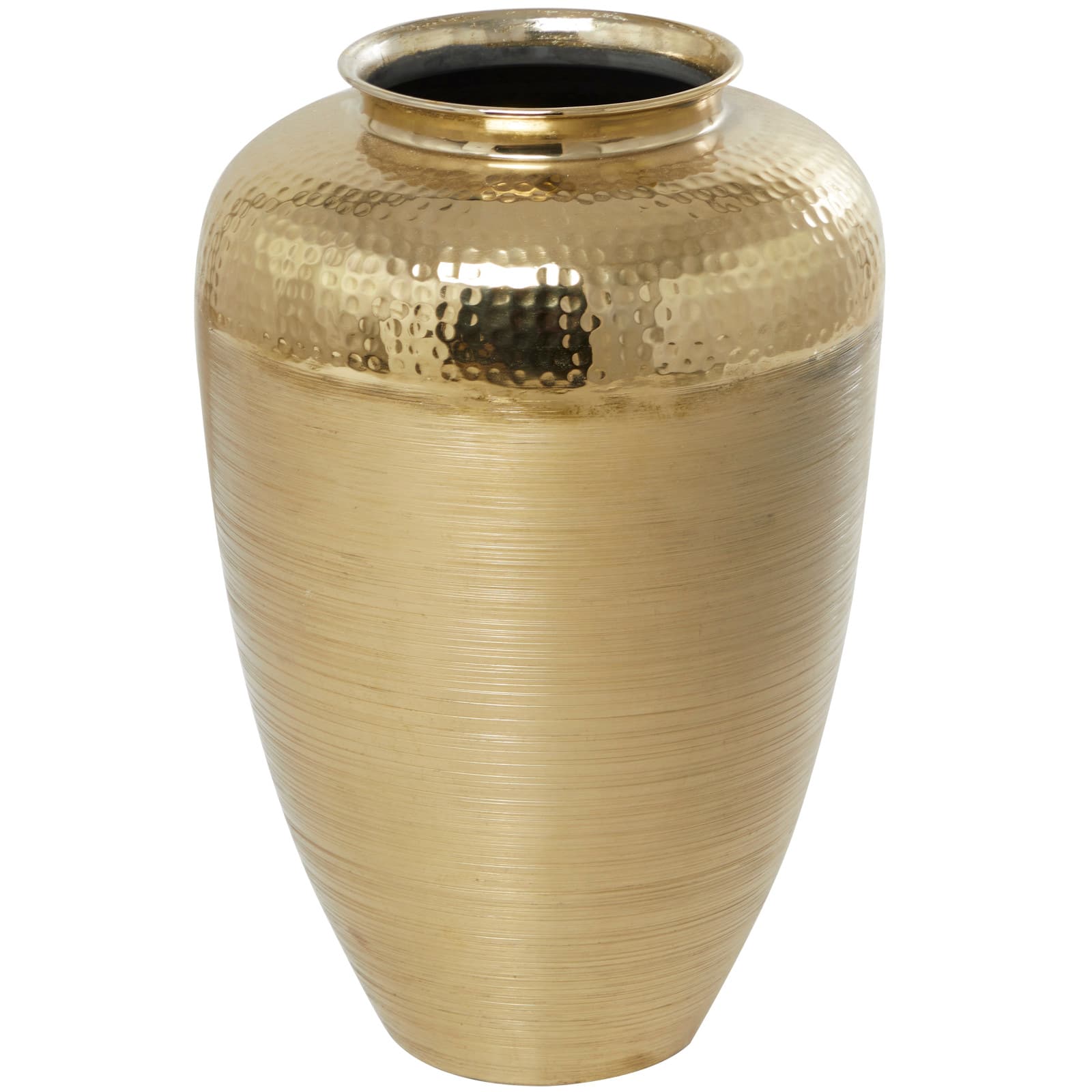 18" Gold Aluminum Brushed Vase with Hammered Top
