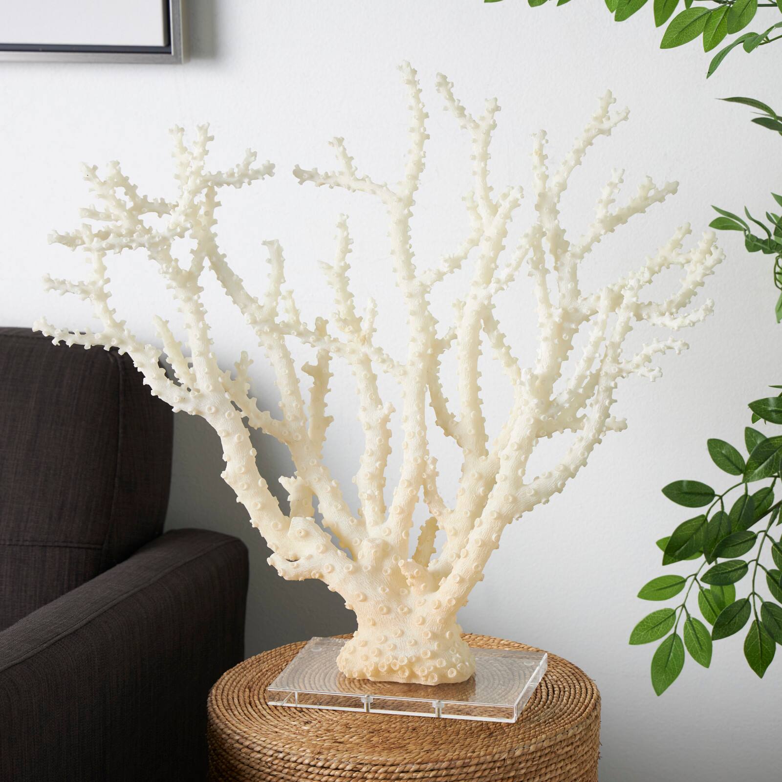 26" Cream Polystone Coral Sculpture with Clear Acrylic Base