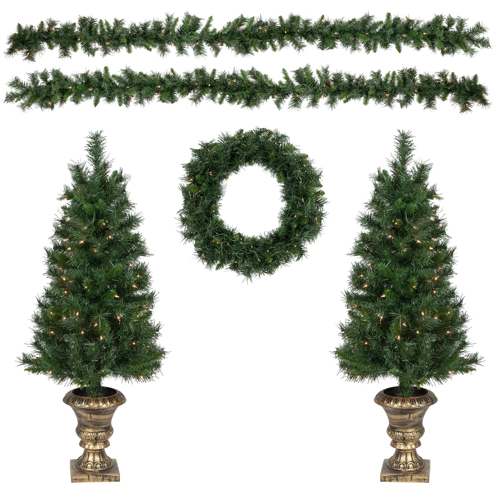 5-Piece Pre-Lit Norwich Pine Artificial Christmas Entryway Set