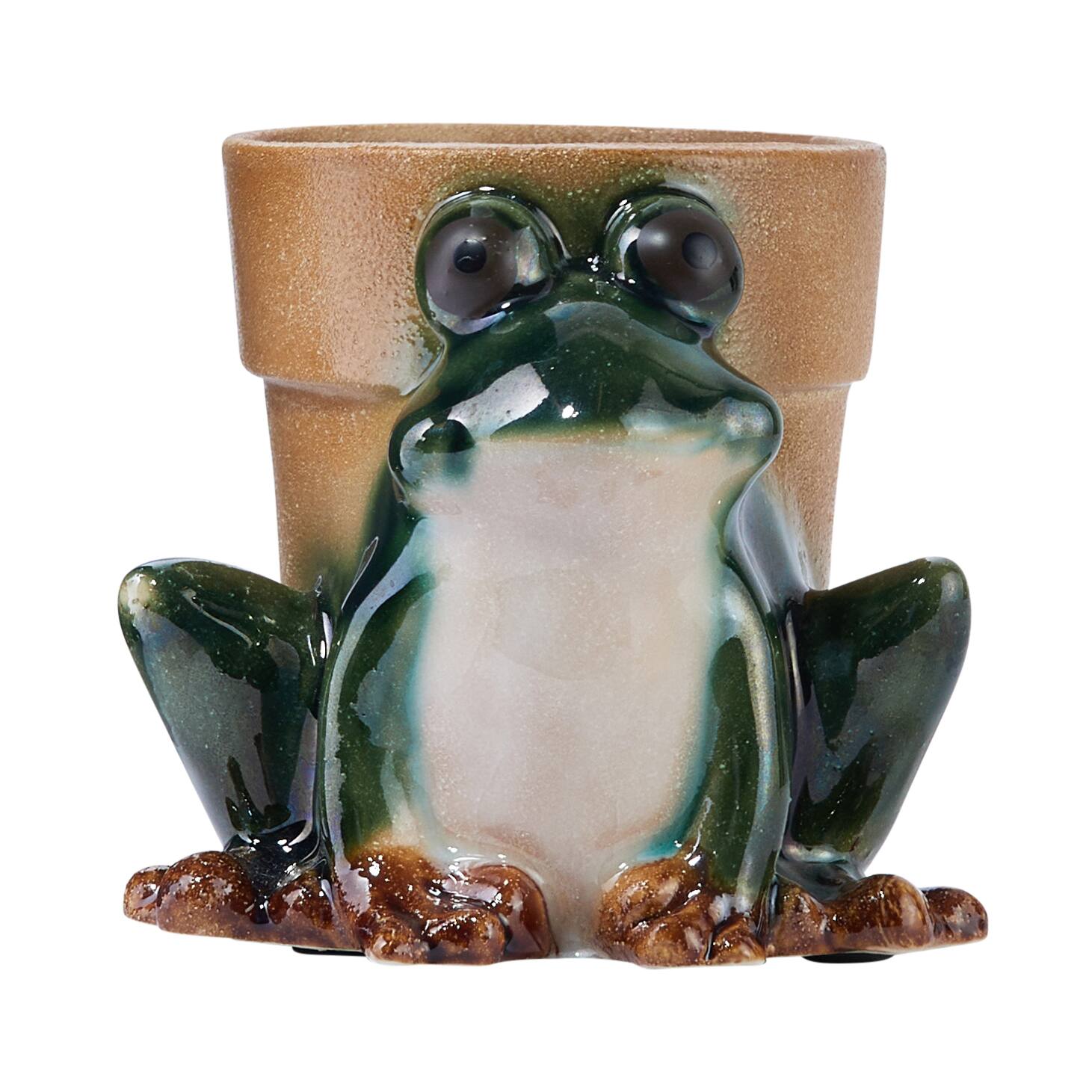 Hello Honey&#xAE; 5.5&#x22; Green Stoneware Frog Planter