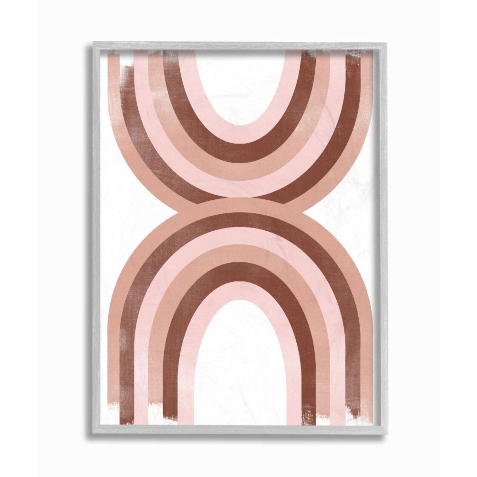 Stupell Industries Pink Brown Rainbow Retro Color Curves Gray Framed Wall Art