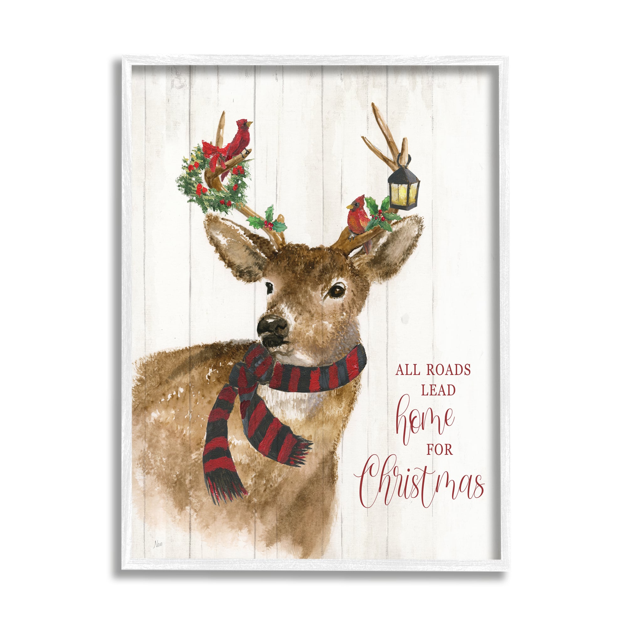 Stupell Industries All Roads Lead Home Christmas Deer Framed Giclee Art