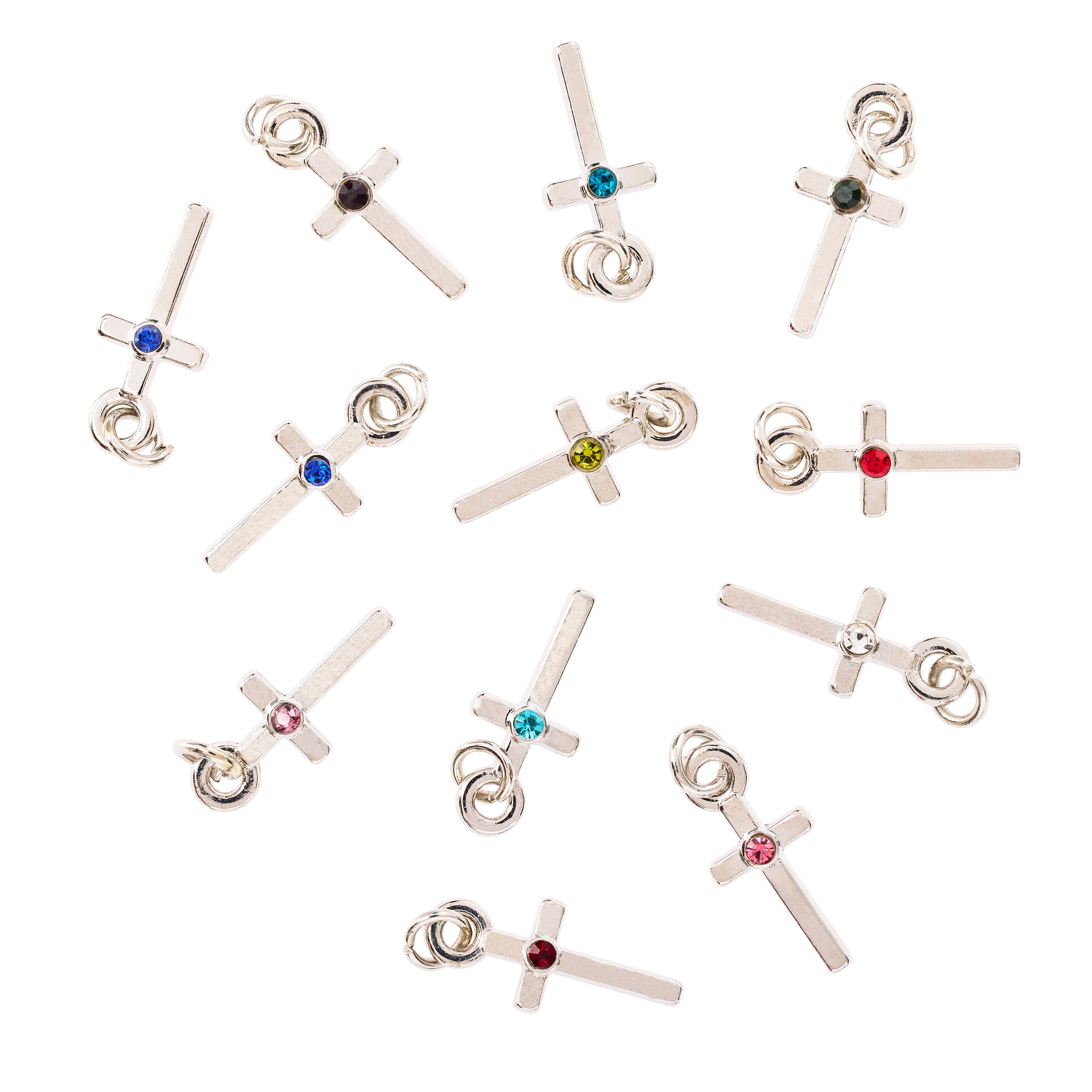 12 Packs: 12 ct. (144 total) Charmalong&#x2122; Rhodium Cross Birthstone Charms by Bead Landing&#x2122;
