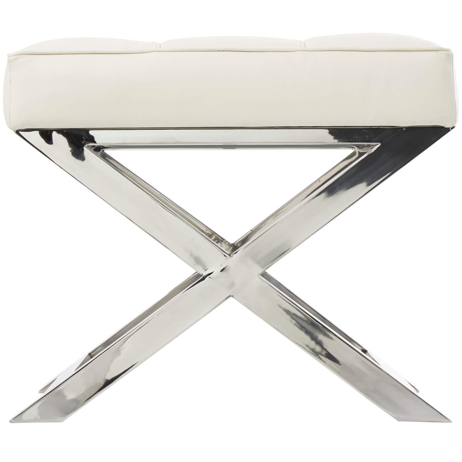 White Leather Stool with Stainless Steel Supports