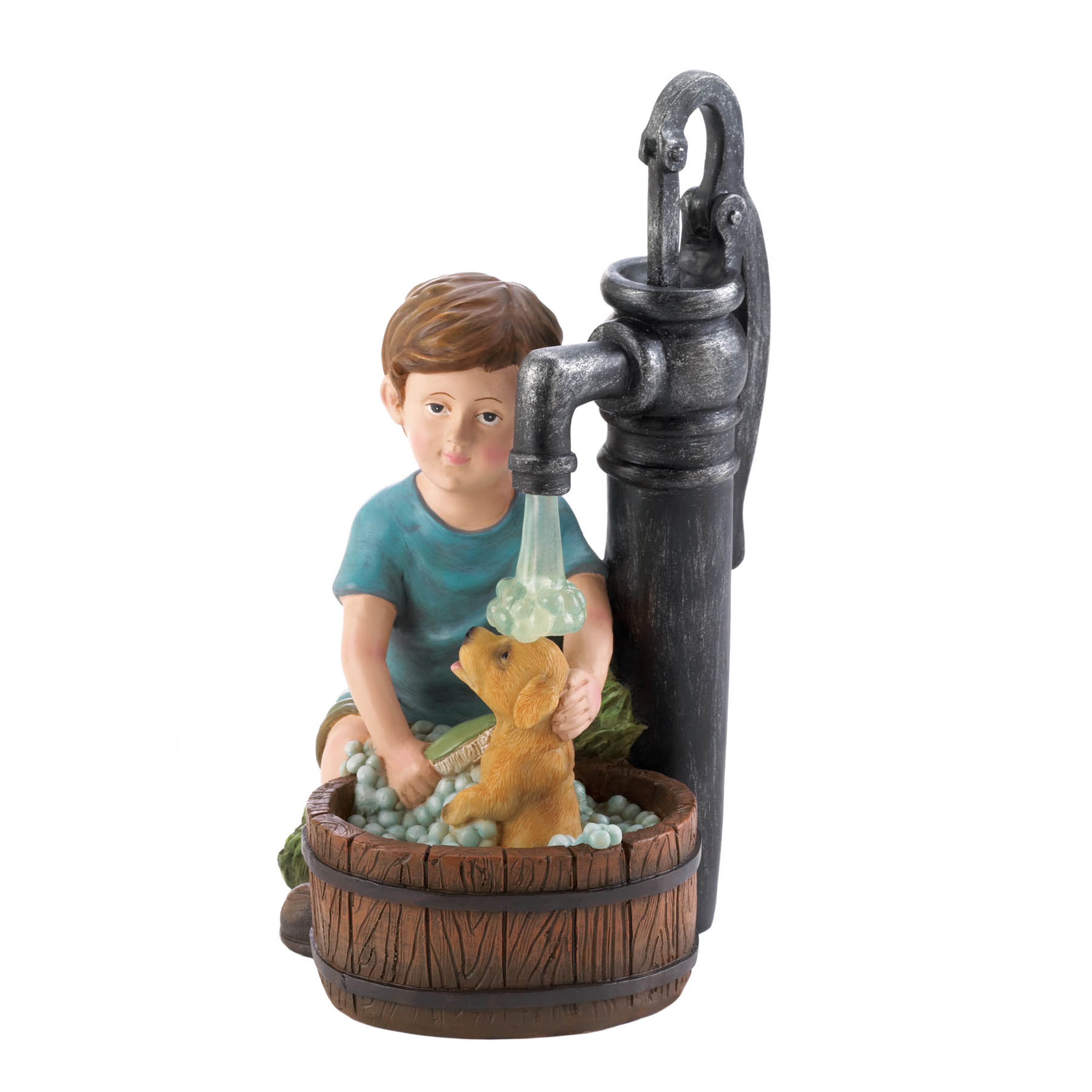 10.75" Boy & Dog Solar Garden Statue