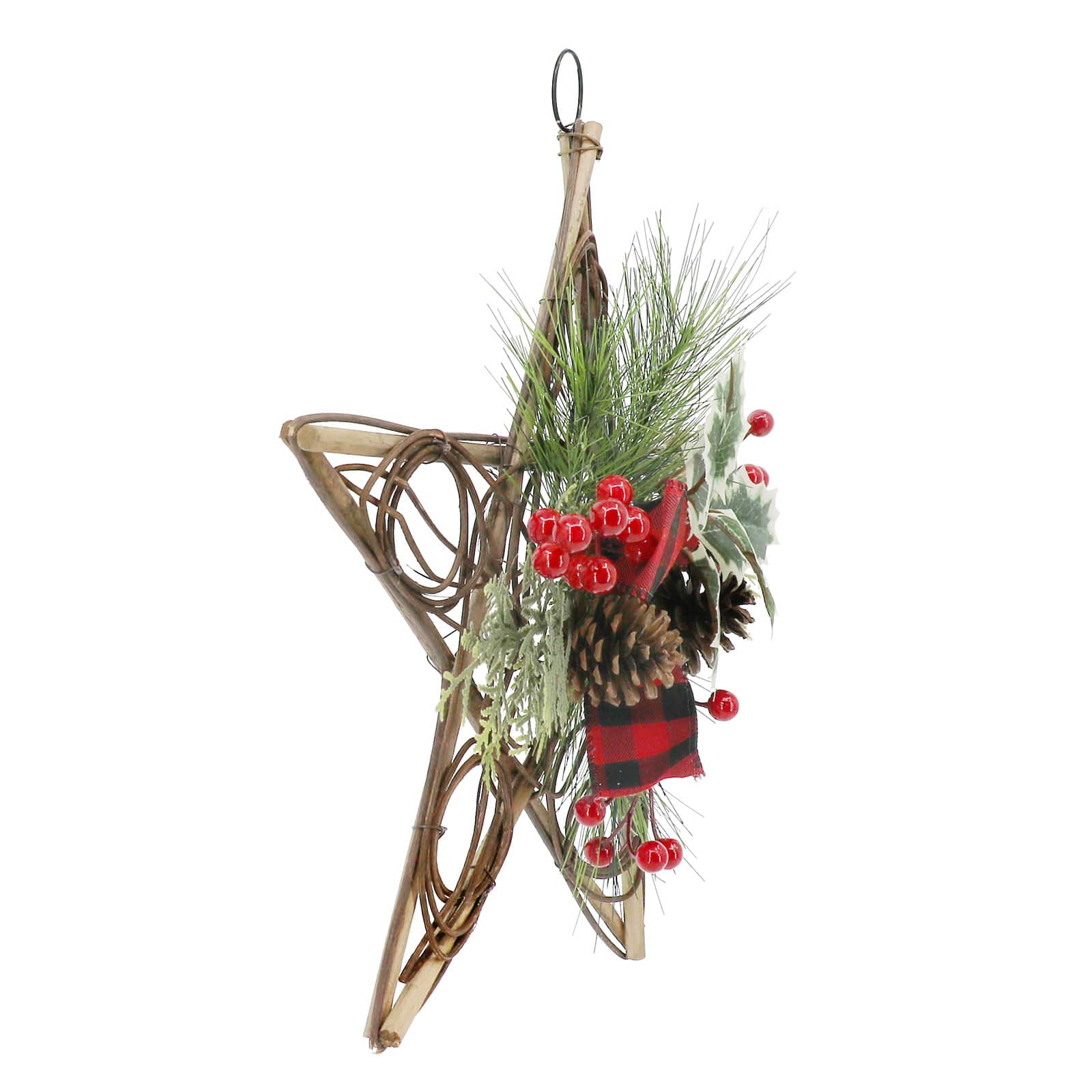 15&#x22; Pinecone, Holly &#x26; Red Berry Grapevine Star by Ashland&#xAE;