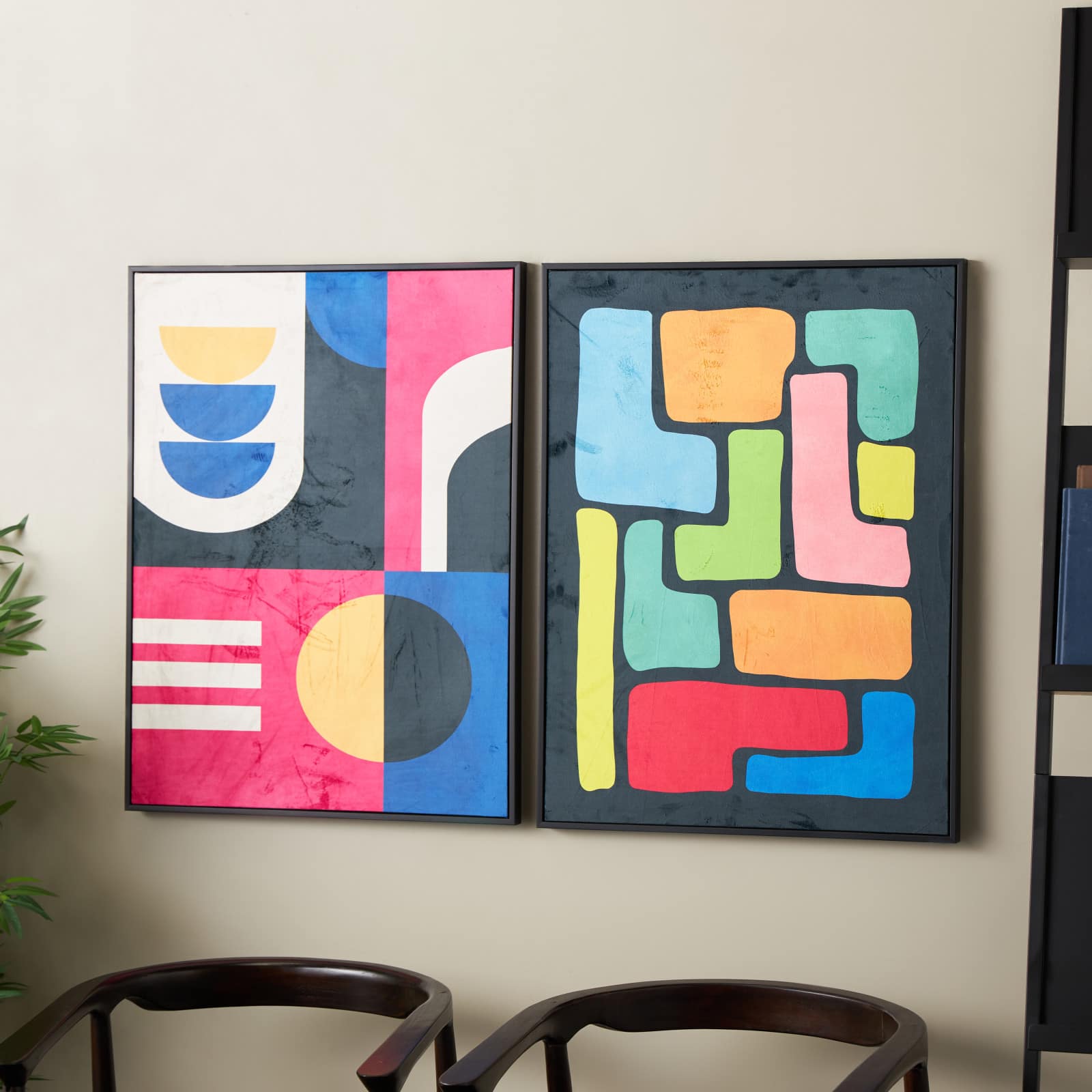 Multicolored Canvas Geometric Living Room Framed Wall Art Set