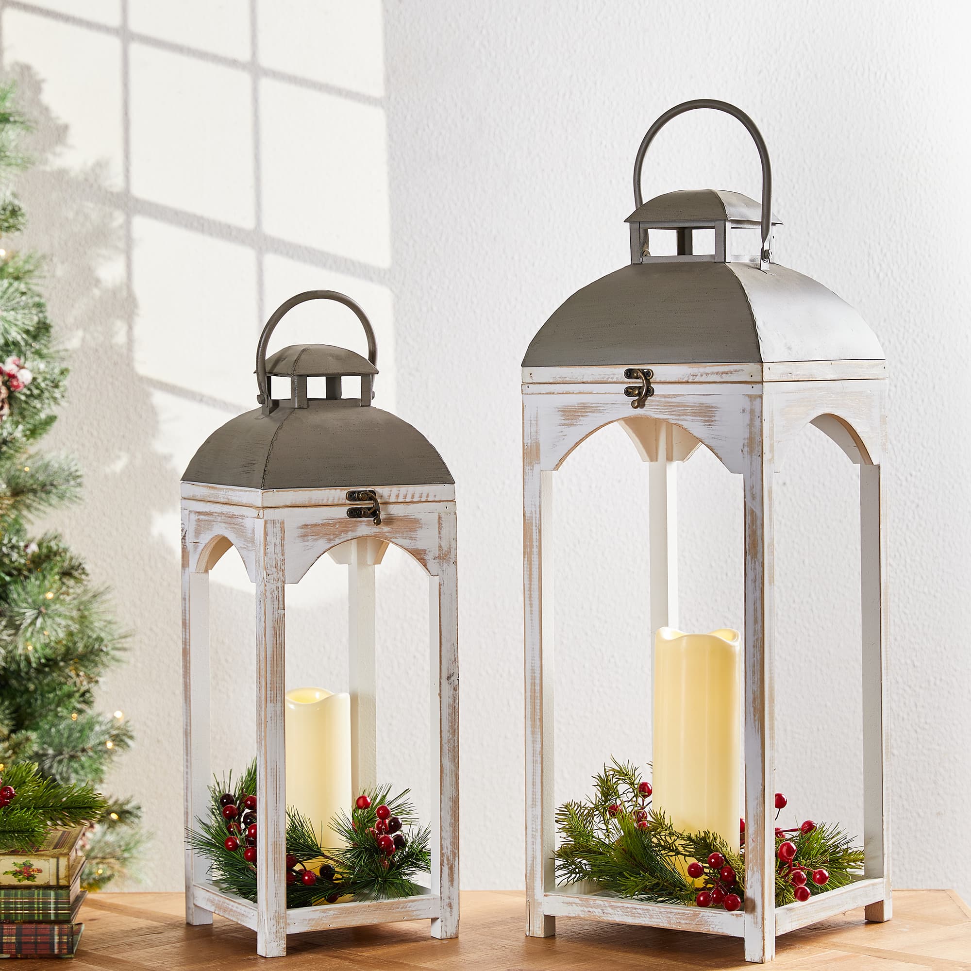 Glitzhome® White Wooden Modern Farmhouse Lantern Set | Michaels