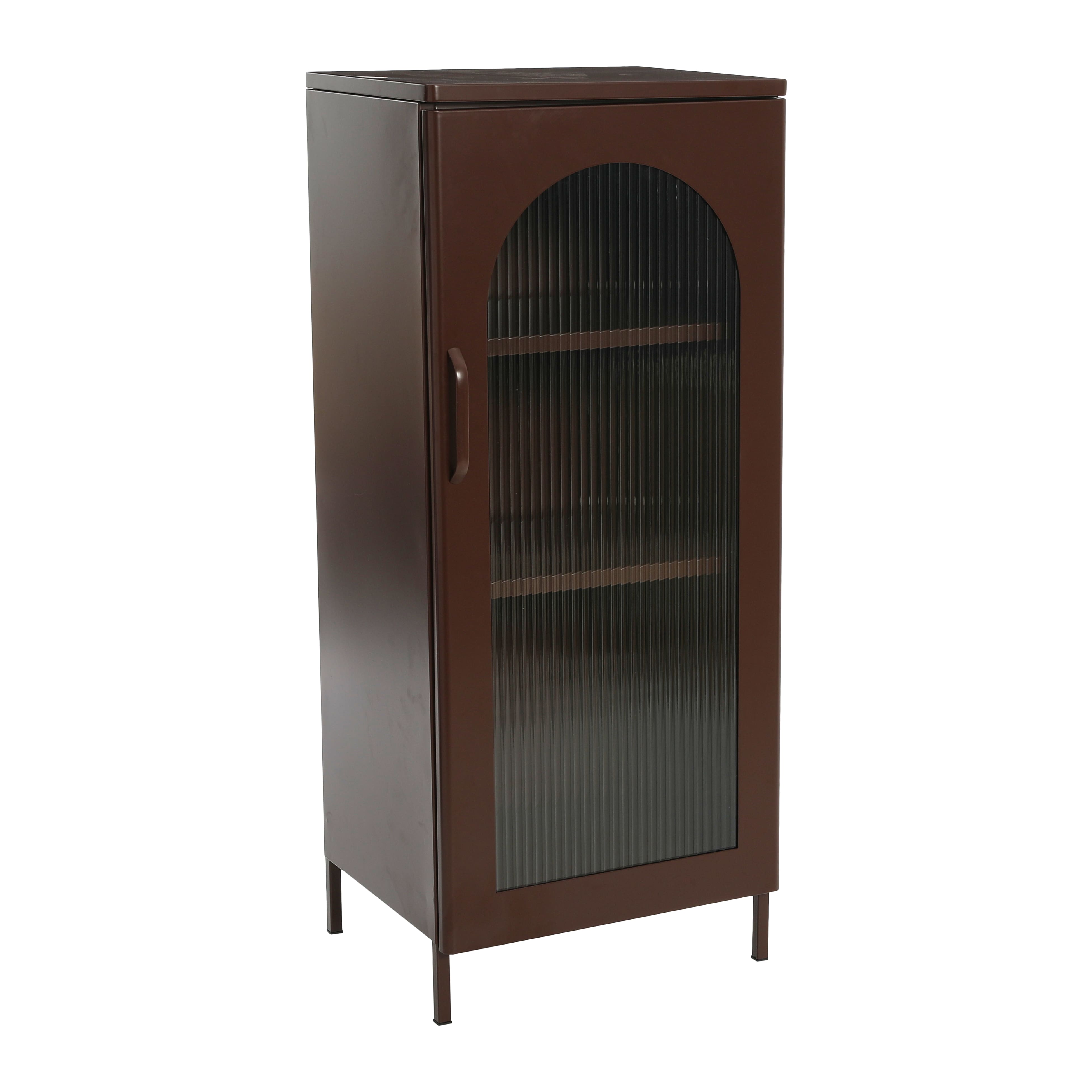 40" Solstice Narrow Metal Accent Cabinet with Adjustable Storage Shelves and Arched Glass Door