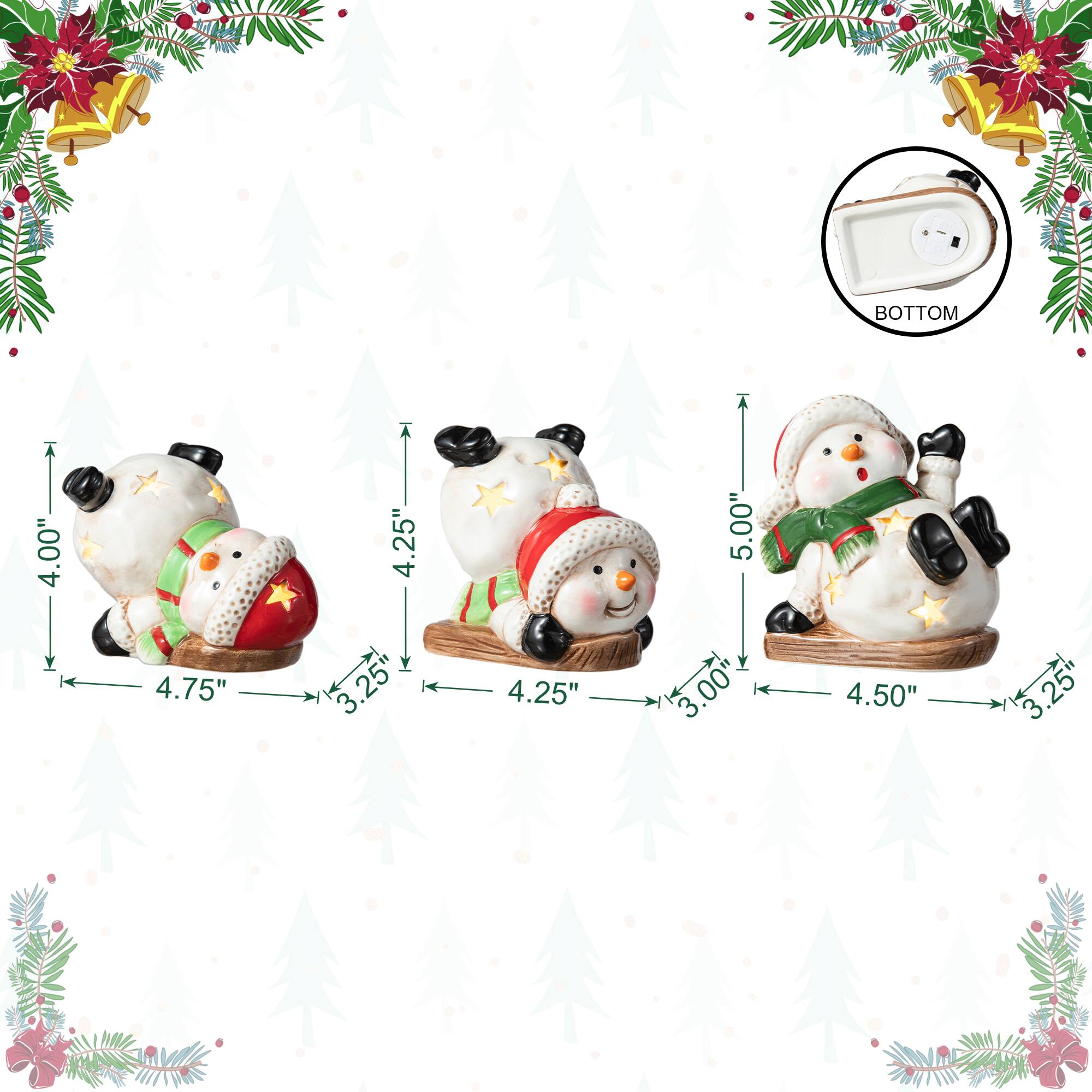 Glitzhome&#xAE; Lighted Ceramic Snowman Table D&#xE9;cor Set