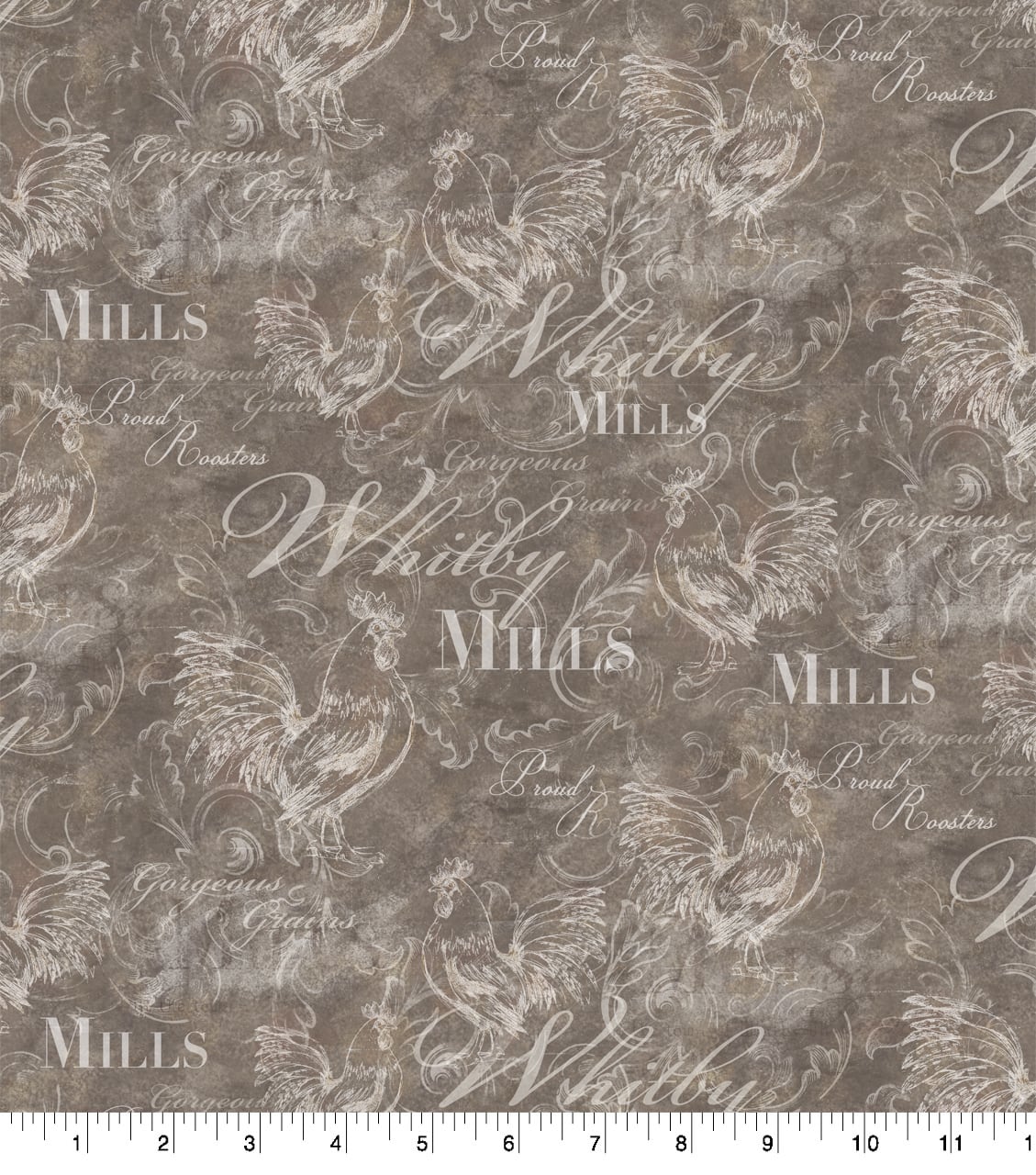 Susan Winget Farmhouse Rooster Script Swirls Cotton Fabric