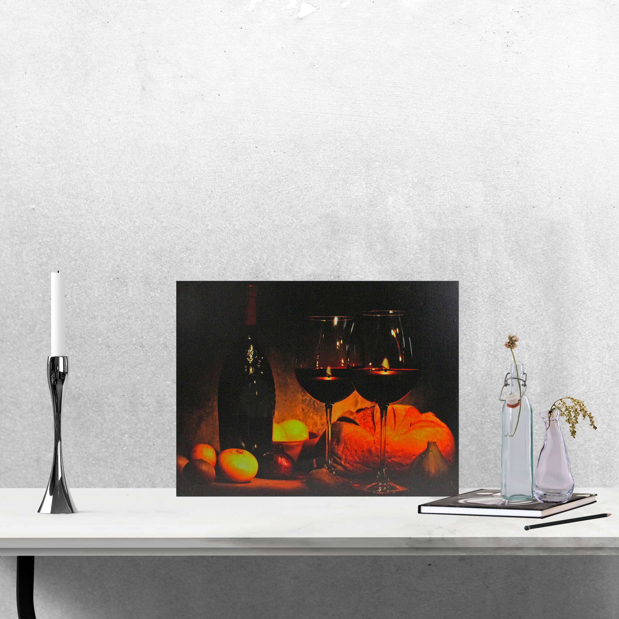 LED Flickering Wine & Bread Canvas Wall Art