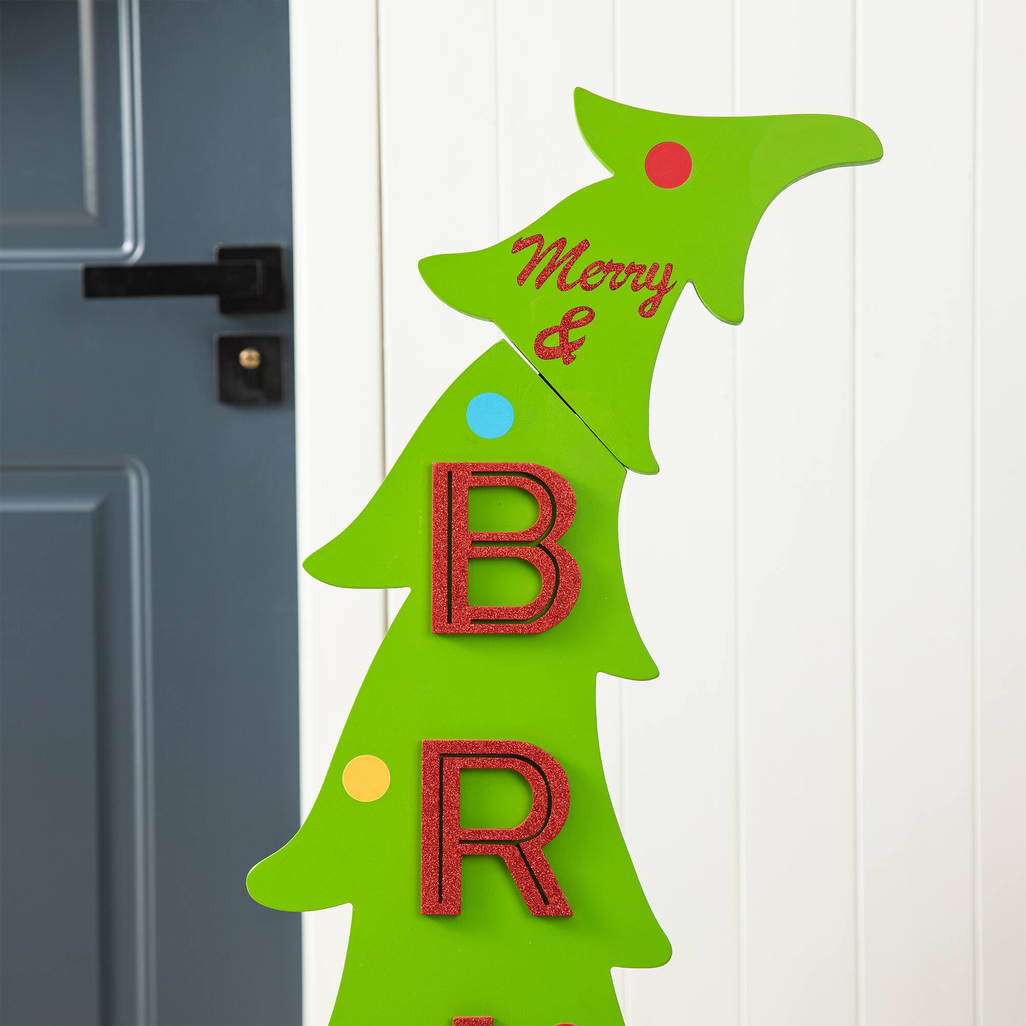 Glitzhome® 41.75" Christmas "BRIGHT" Bent Tree Porch Sign