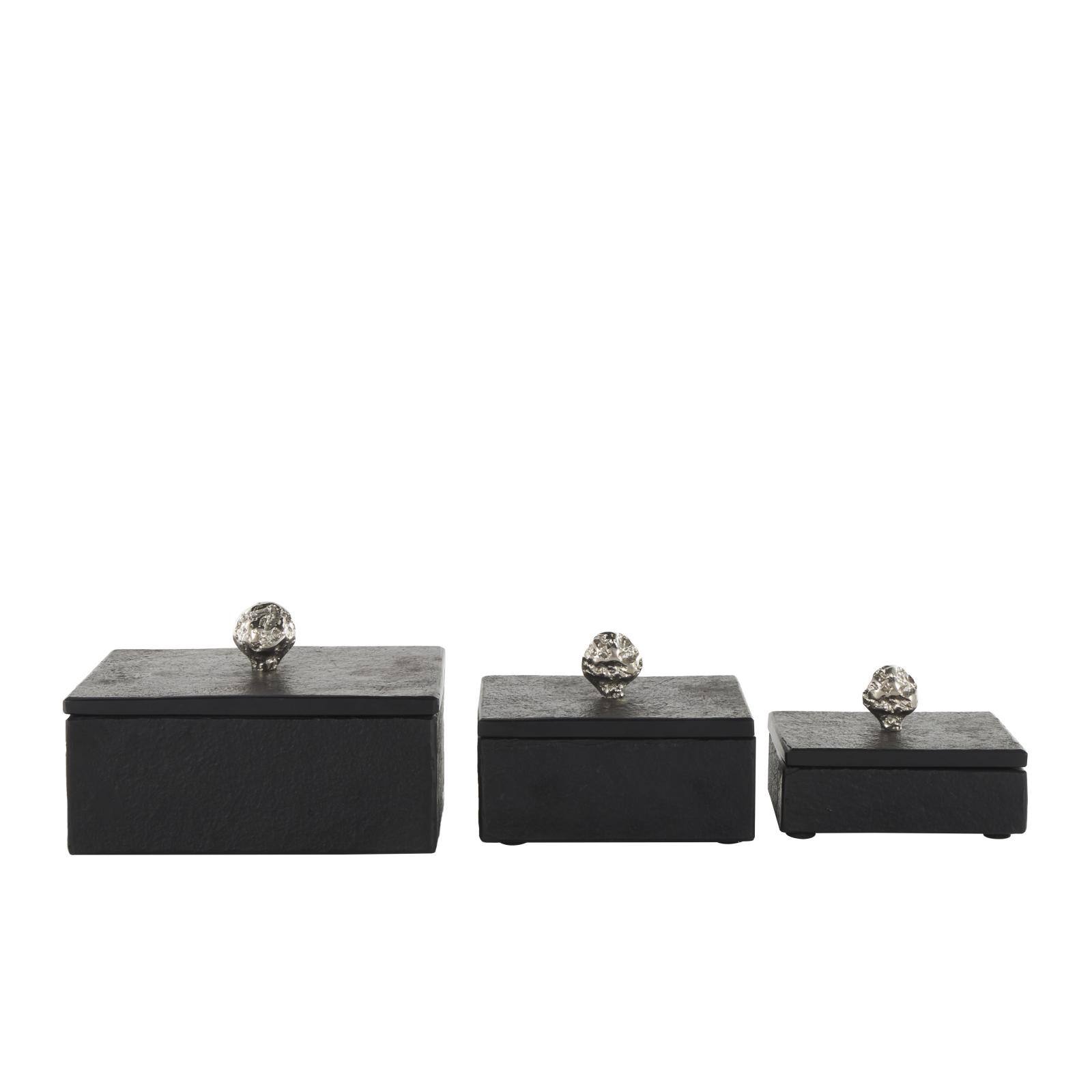 Black Marble Decorative Box with Textured Silver Aluminum Knobs, 3ct.