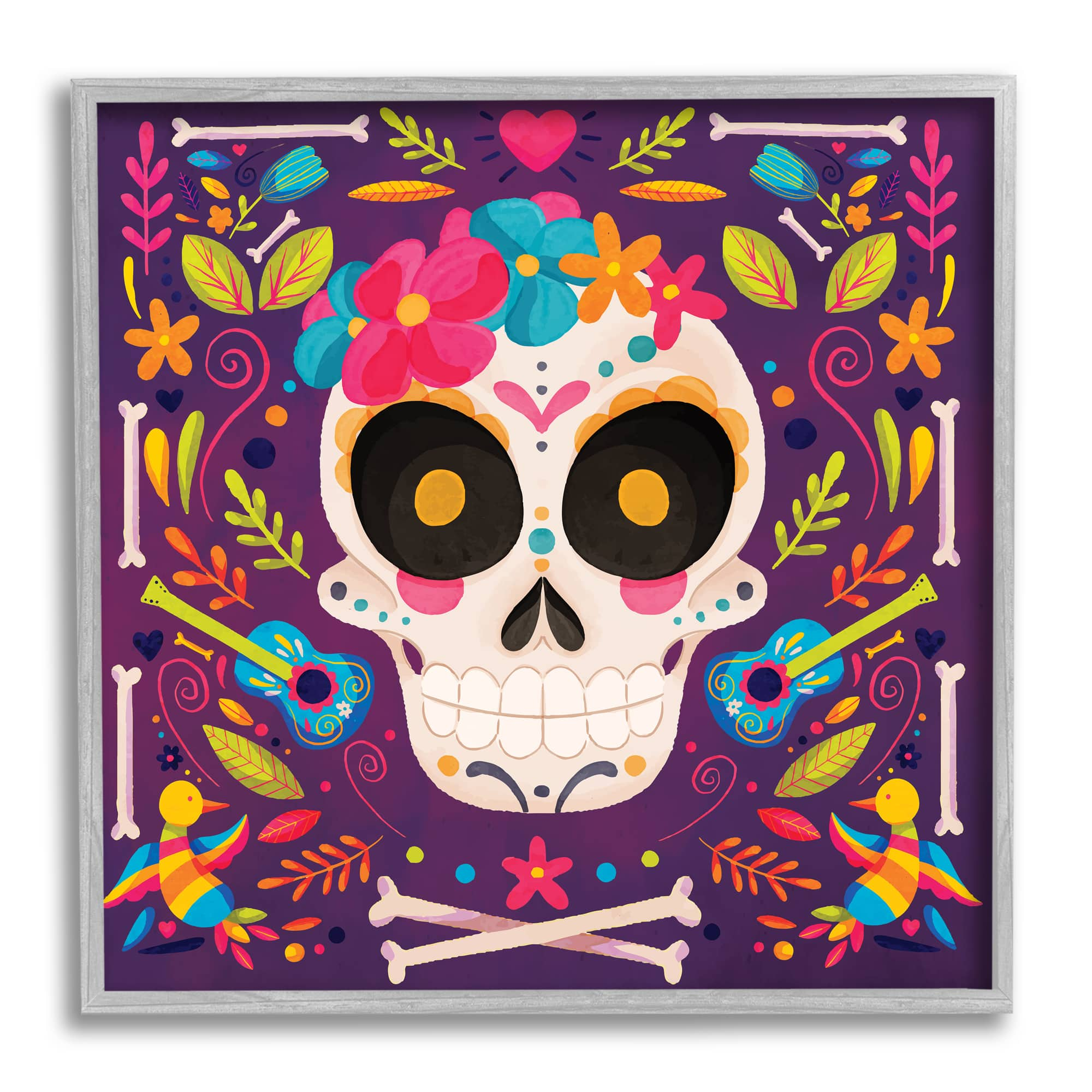 Stupell Industries Day Of Dead Floral Patterned Skull Framed Giclee Art