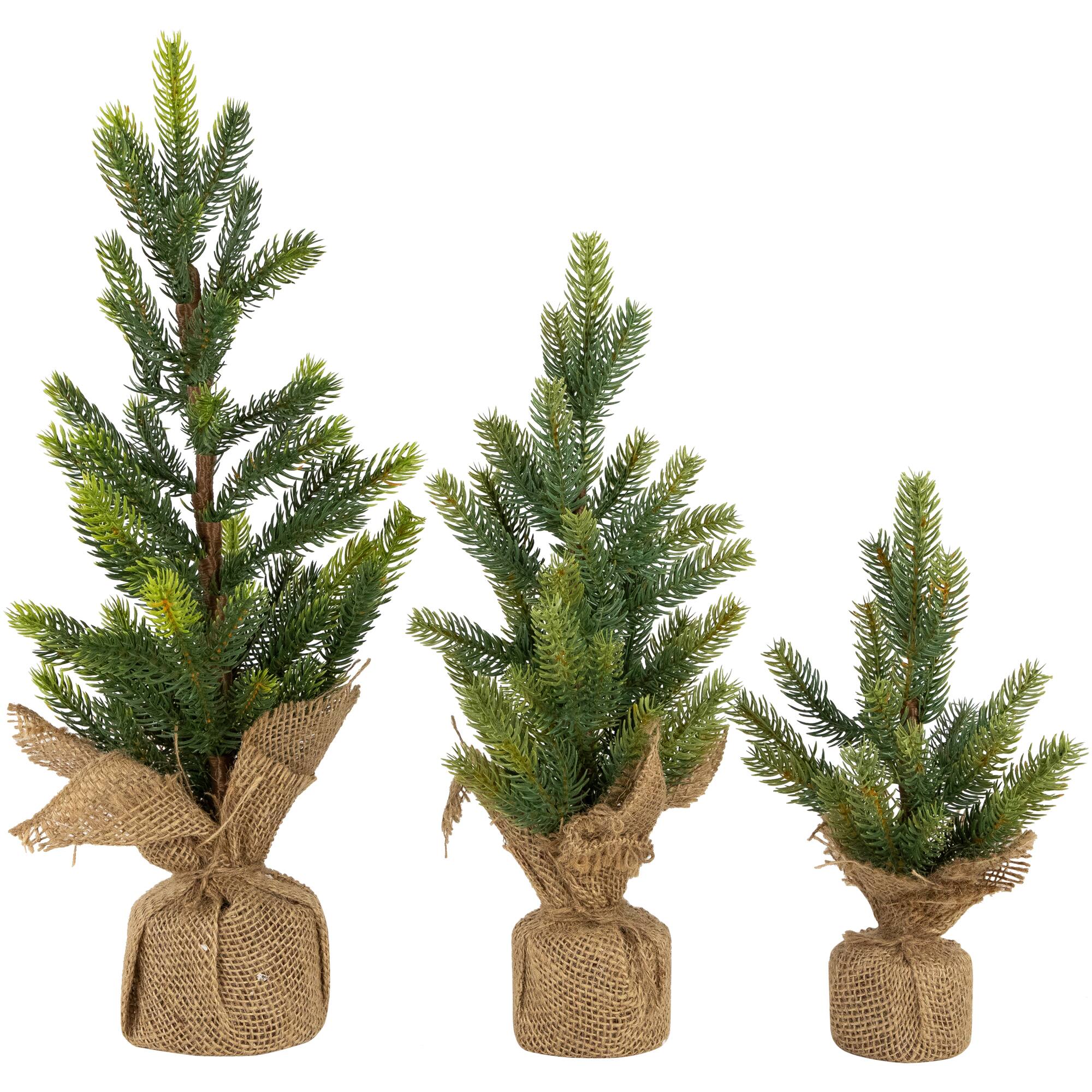 10.5&#x22;, 15&#x22;, &#x26; 18&#x22; Unlit Pine Artificial Christmas Tree with Burlap Base Set