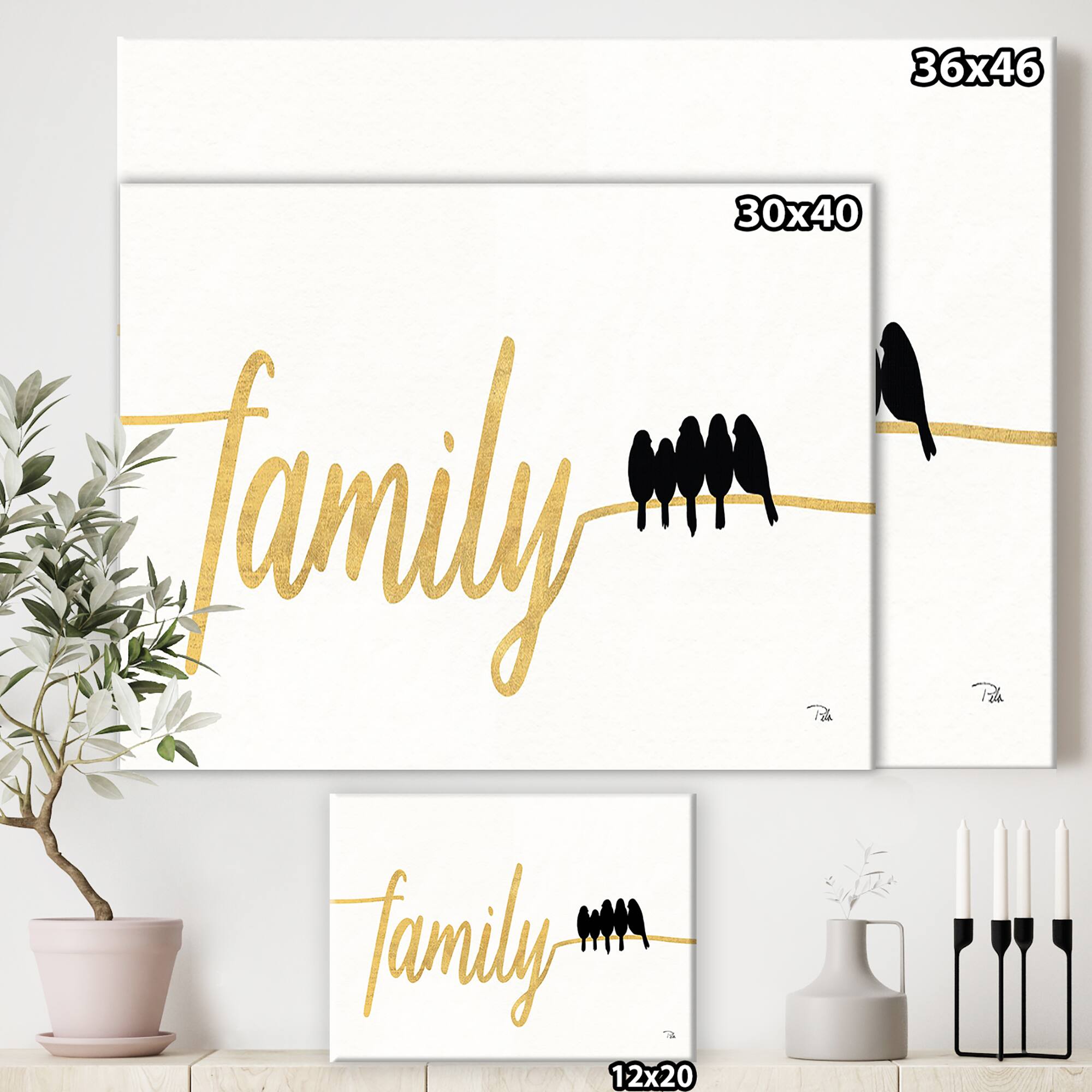 Designart - Family of Birds on Gold Words II