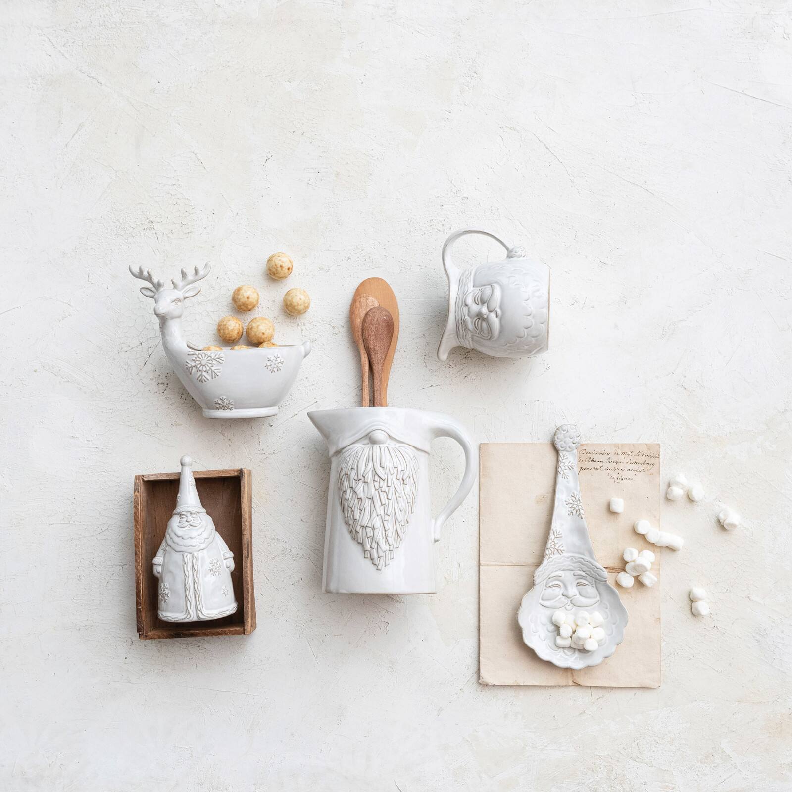 Hello Honey&#xAE; 5.5&#x22; White Stoneware Deer Shaped Bowl with Snowflakes &#x26; Reactive Glaze