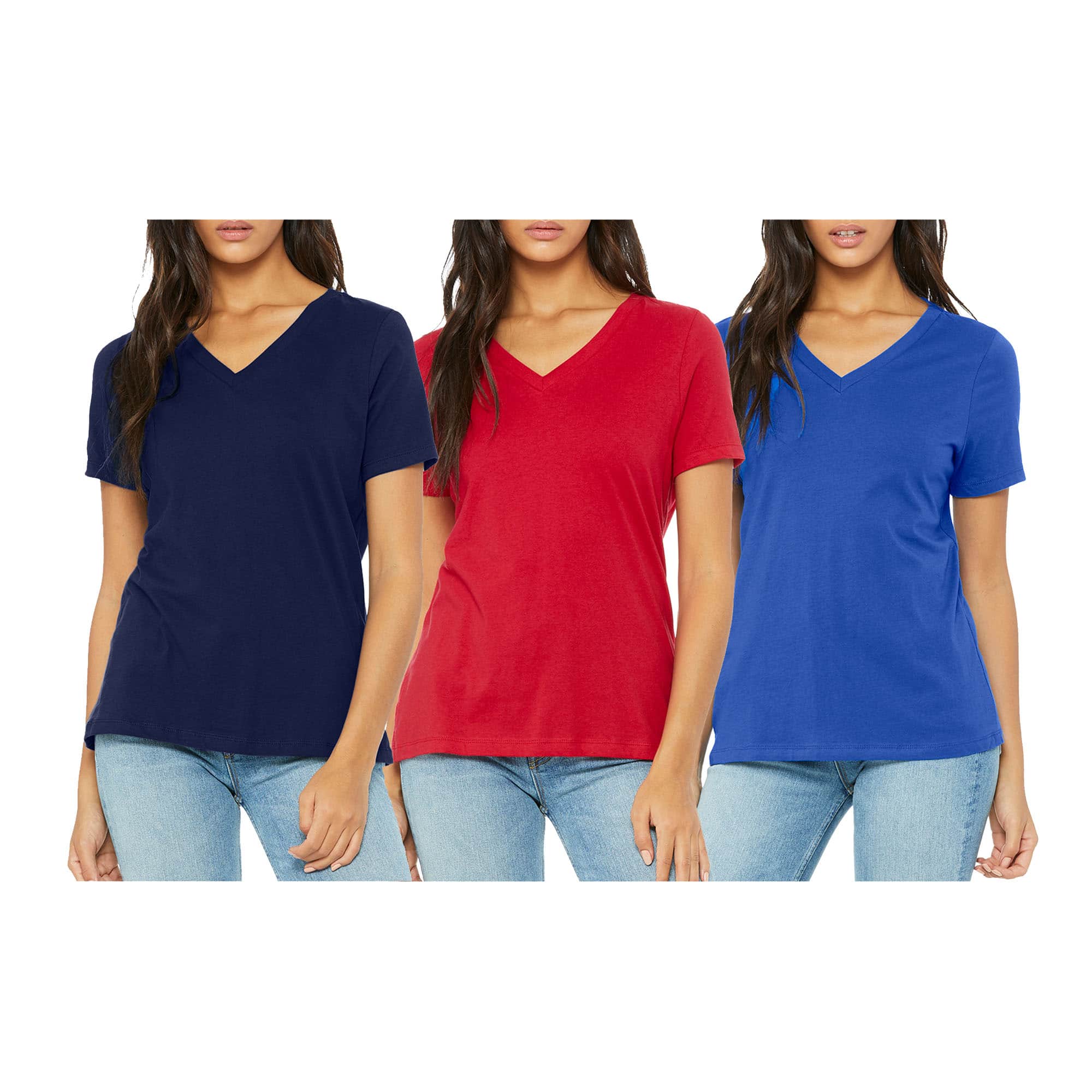 Women's Loose Fitting Short Sleeve V-Neck Tee (3-Pack)