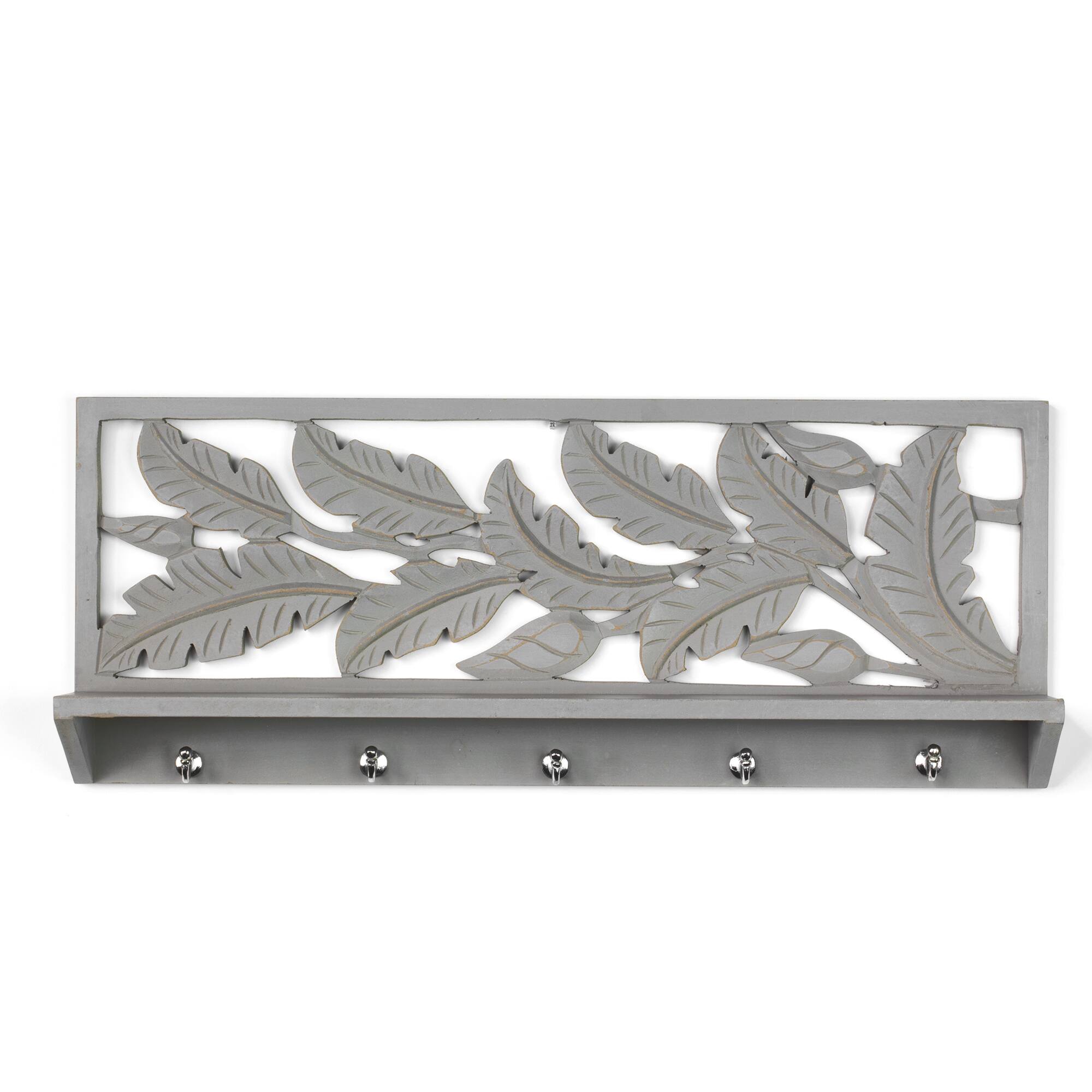 30&#x22; Dove Gray Hand-Carved Floating Wall Shelf