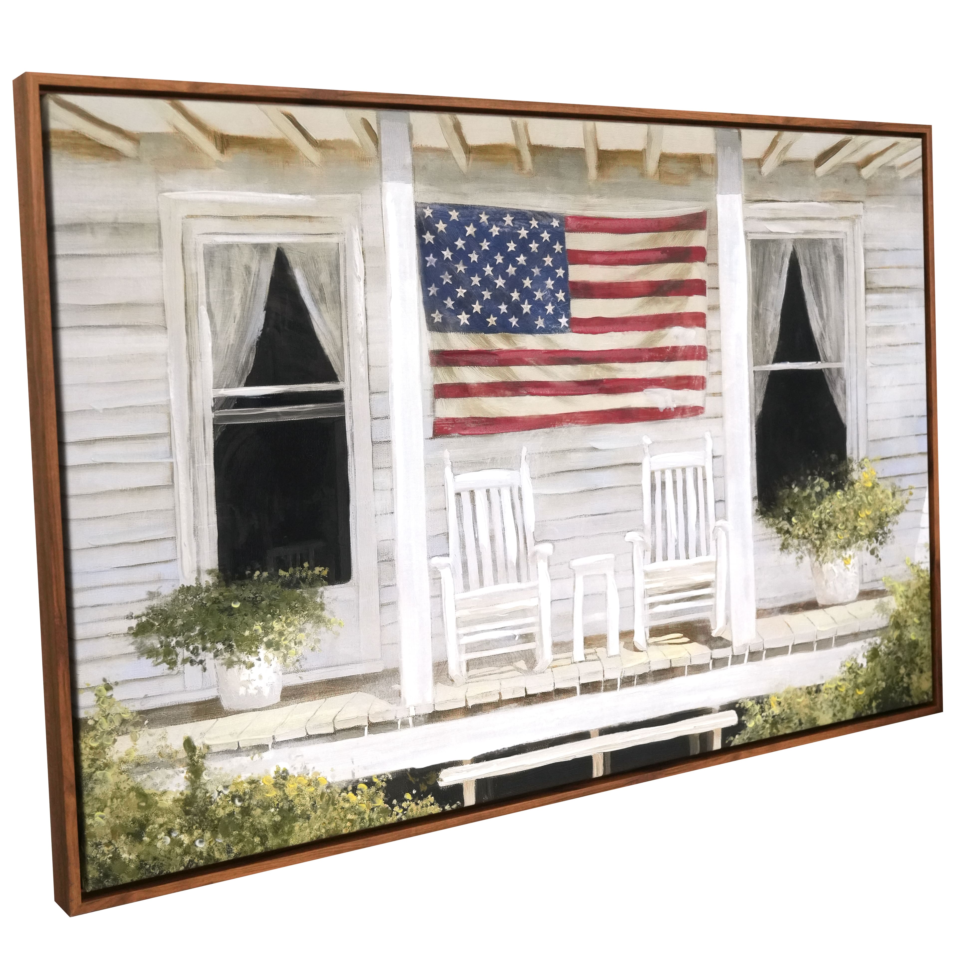 32&#x22; x 21&#x22; Red, White &#x26; Blue Flag on Porch Wall Canvas by Celebrate It&#x2122;