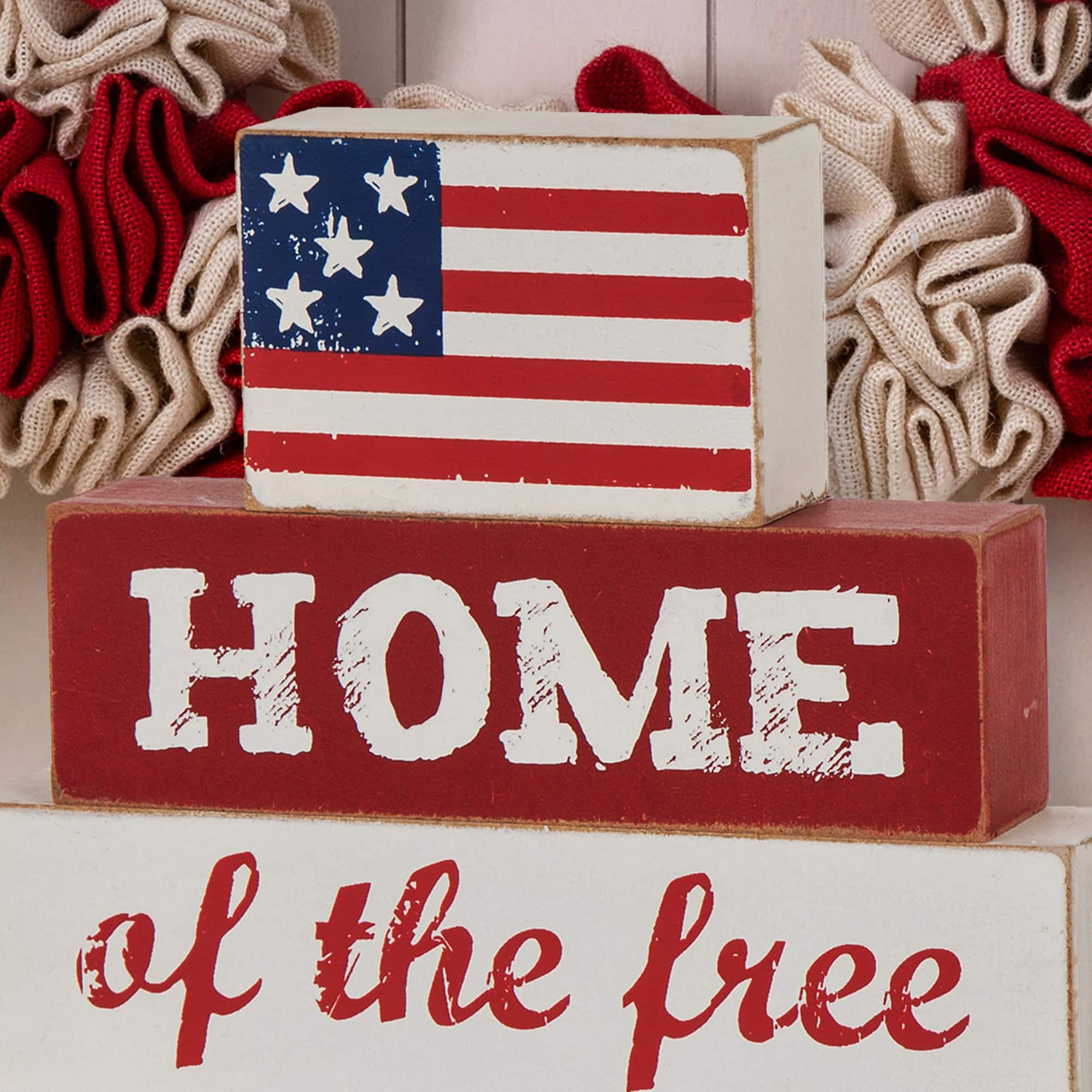 Glitzhome&#xAE; 8.5&#x22; Wooden Patriotic Sign Table D&#xE9;cor