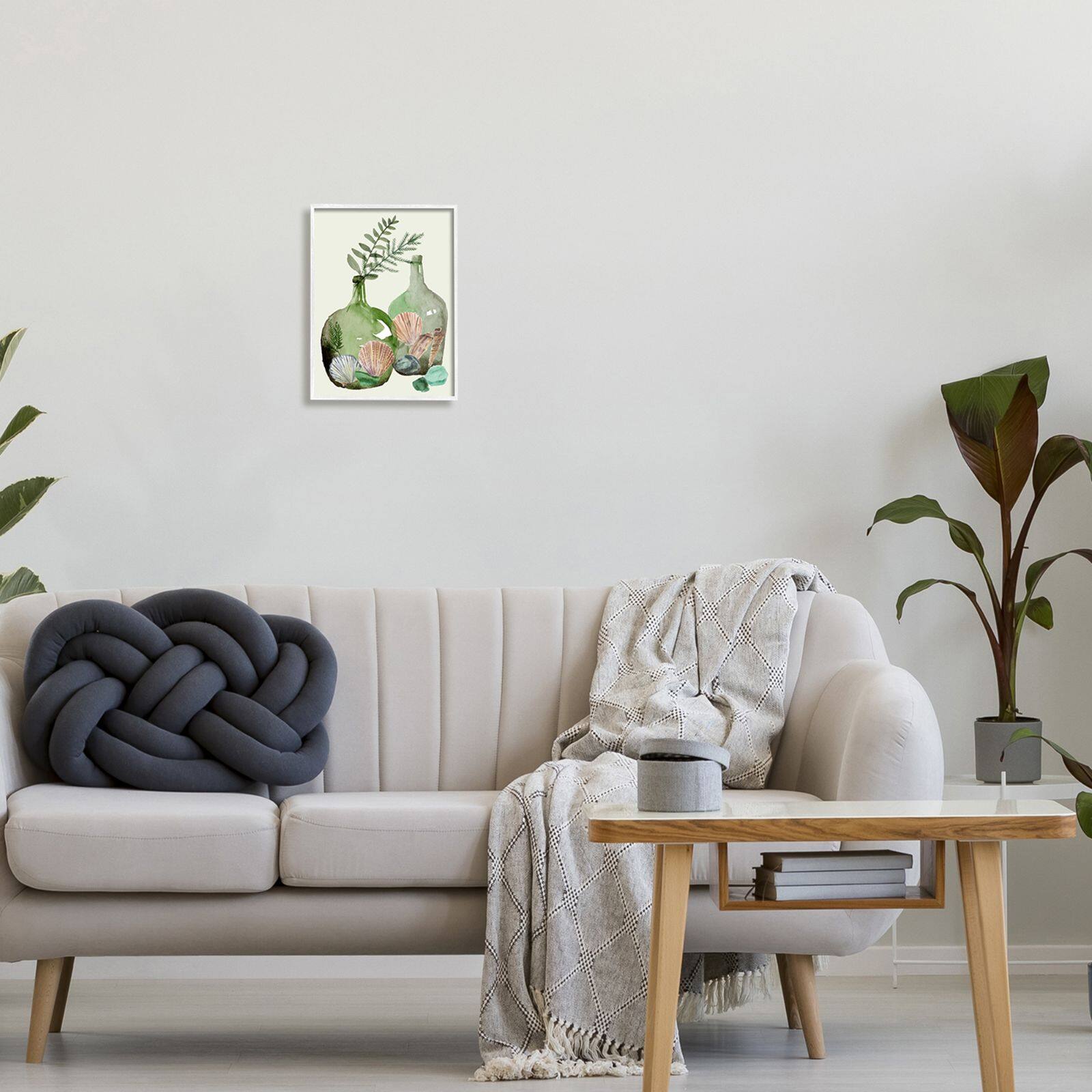Stupell Industries Fern Foliage in Green Glass Jugs Nautical Seashells Framed Wall Art
