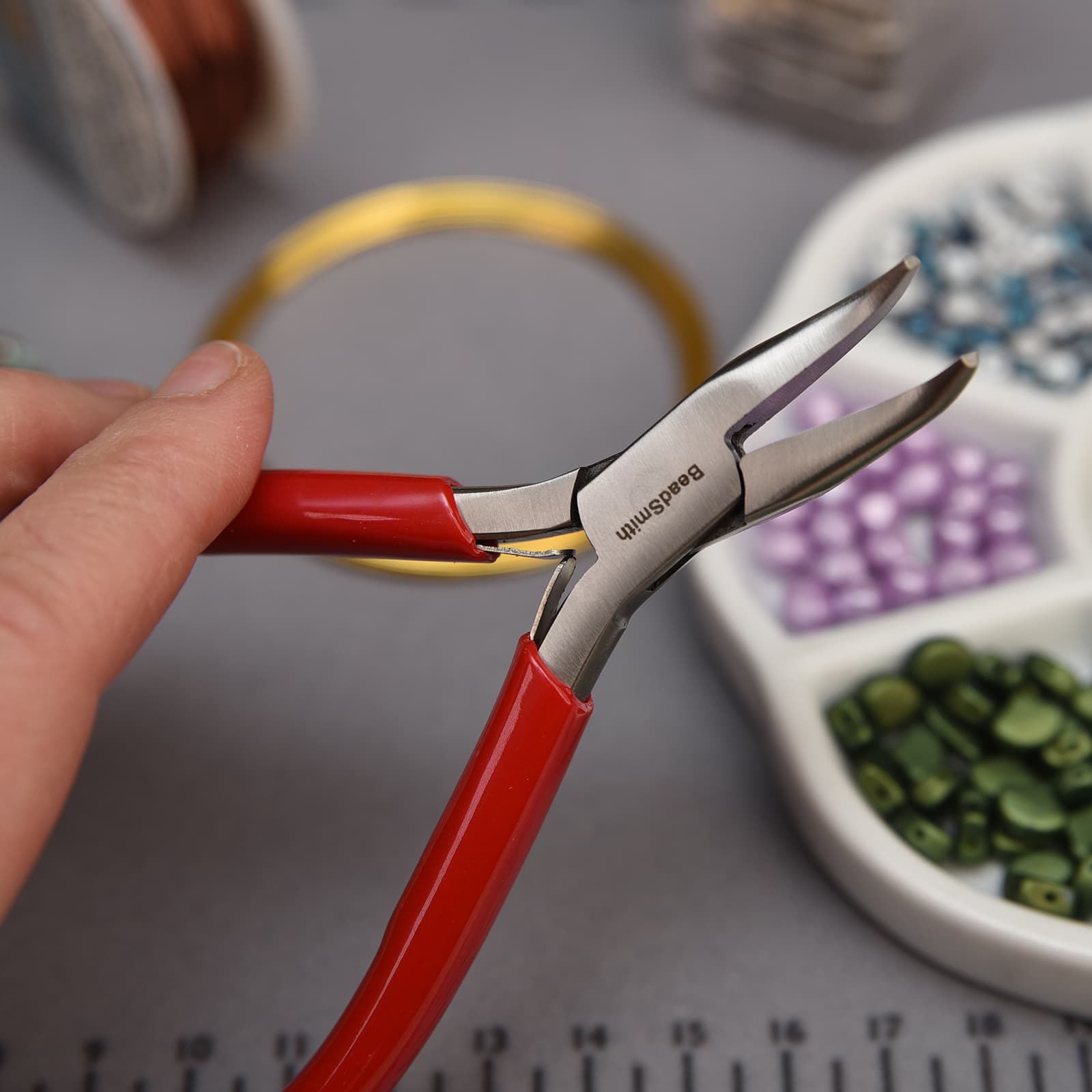 The Beadsmith® 4.75" Red Bent Chain Nose Pliers