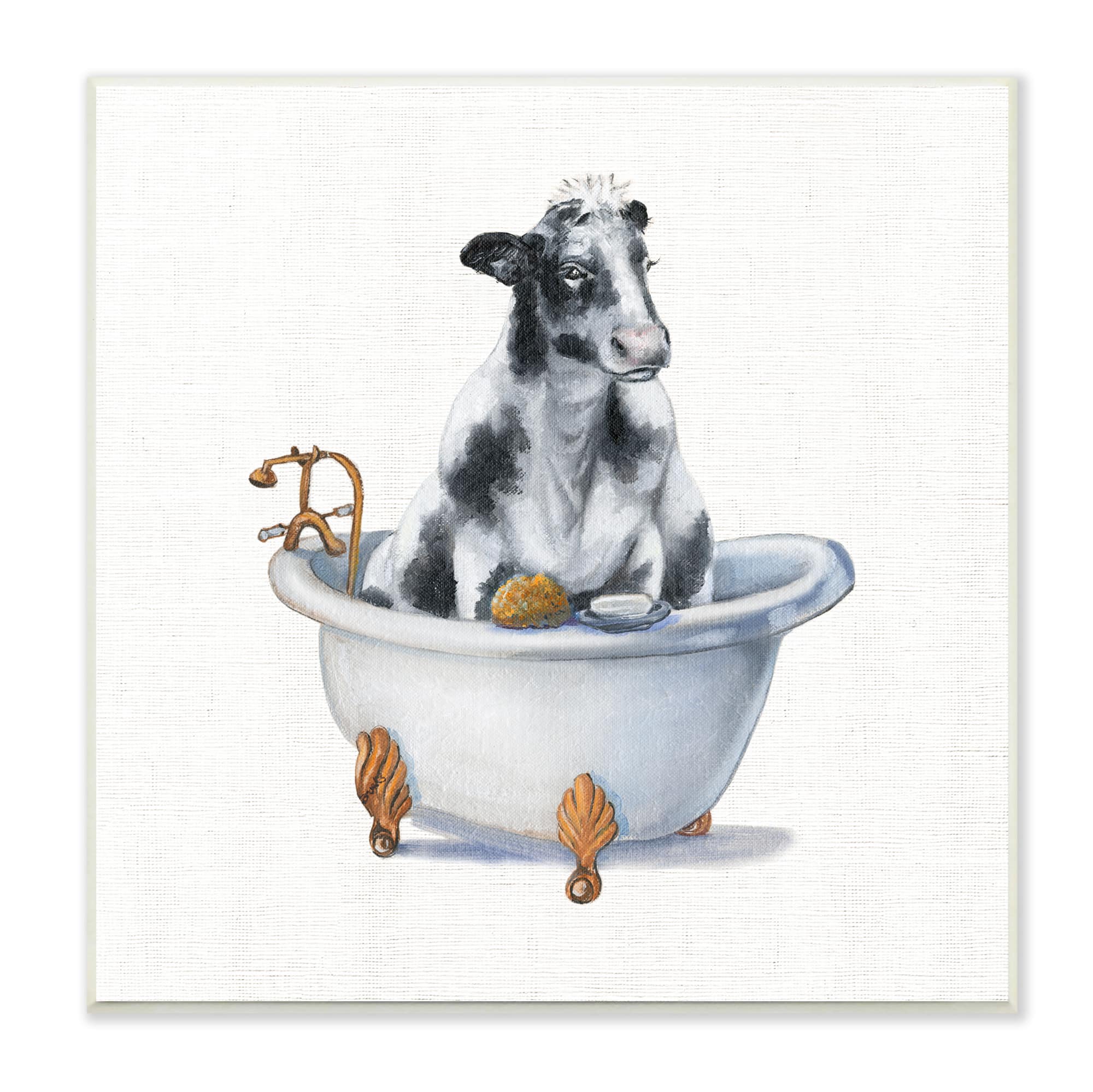 Stupell Industries Dairy Cow in Bathtub Country Farm Animal,12" x 12"