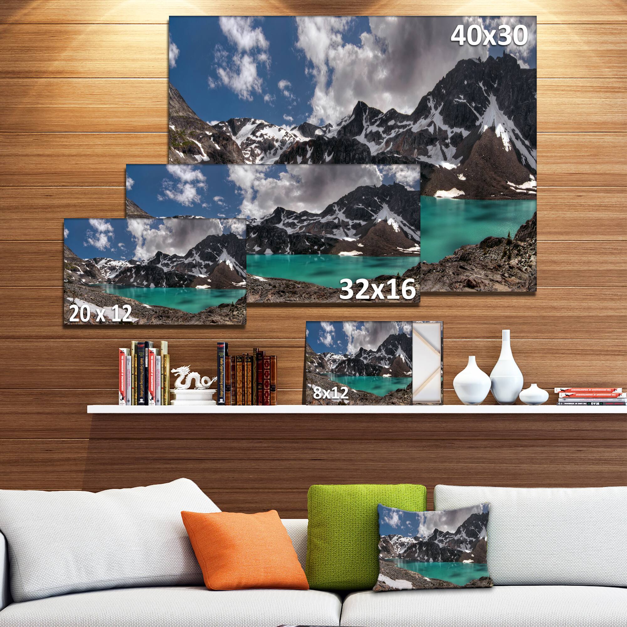 Designart - Distant Mountains and Mountain Lake - Landscape Canvas Art Print
