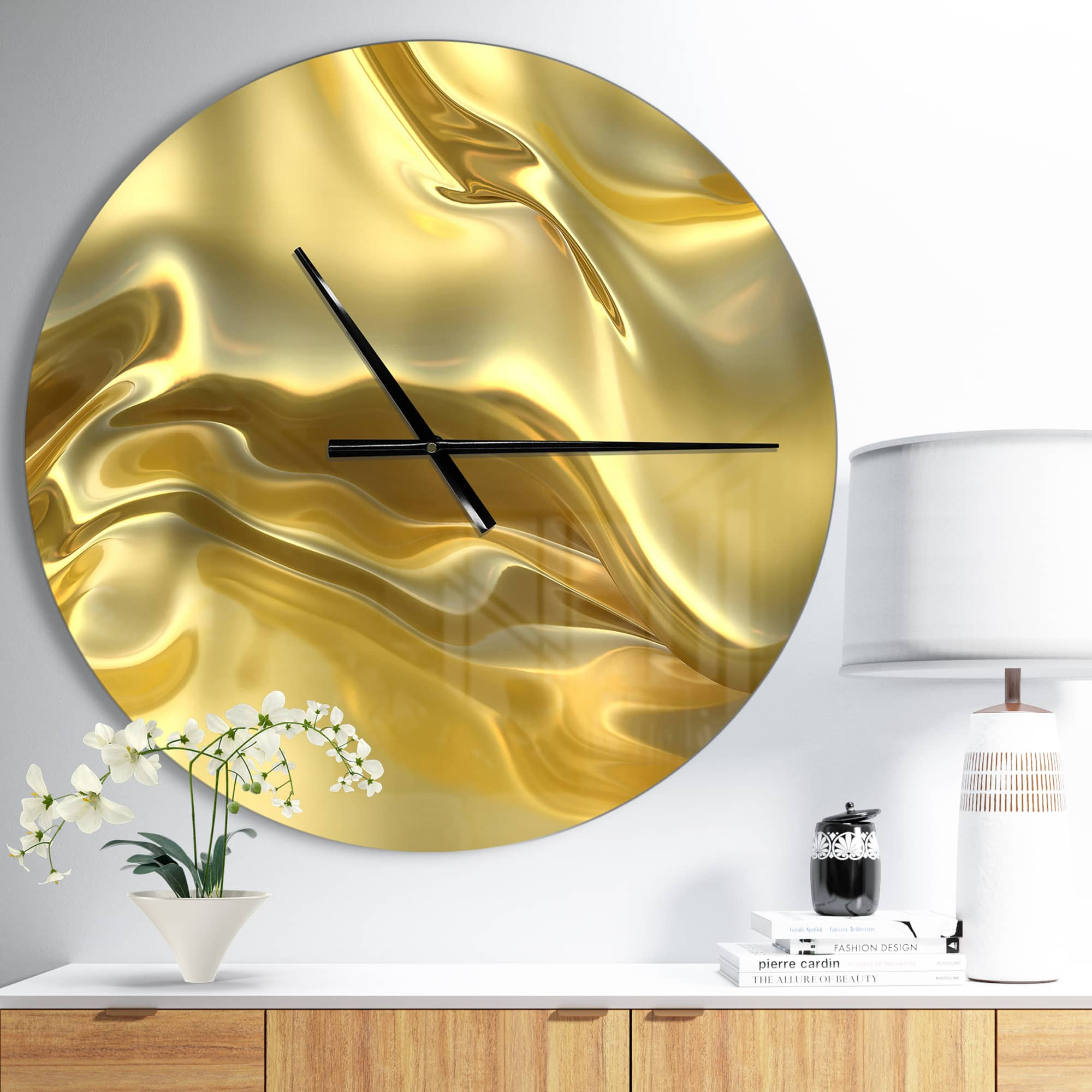 Designart &#x27;Golden Cloth Texture Modern Wall Clock