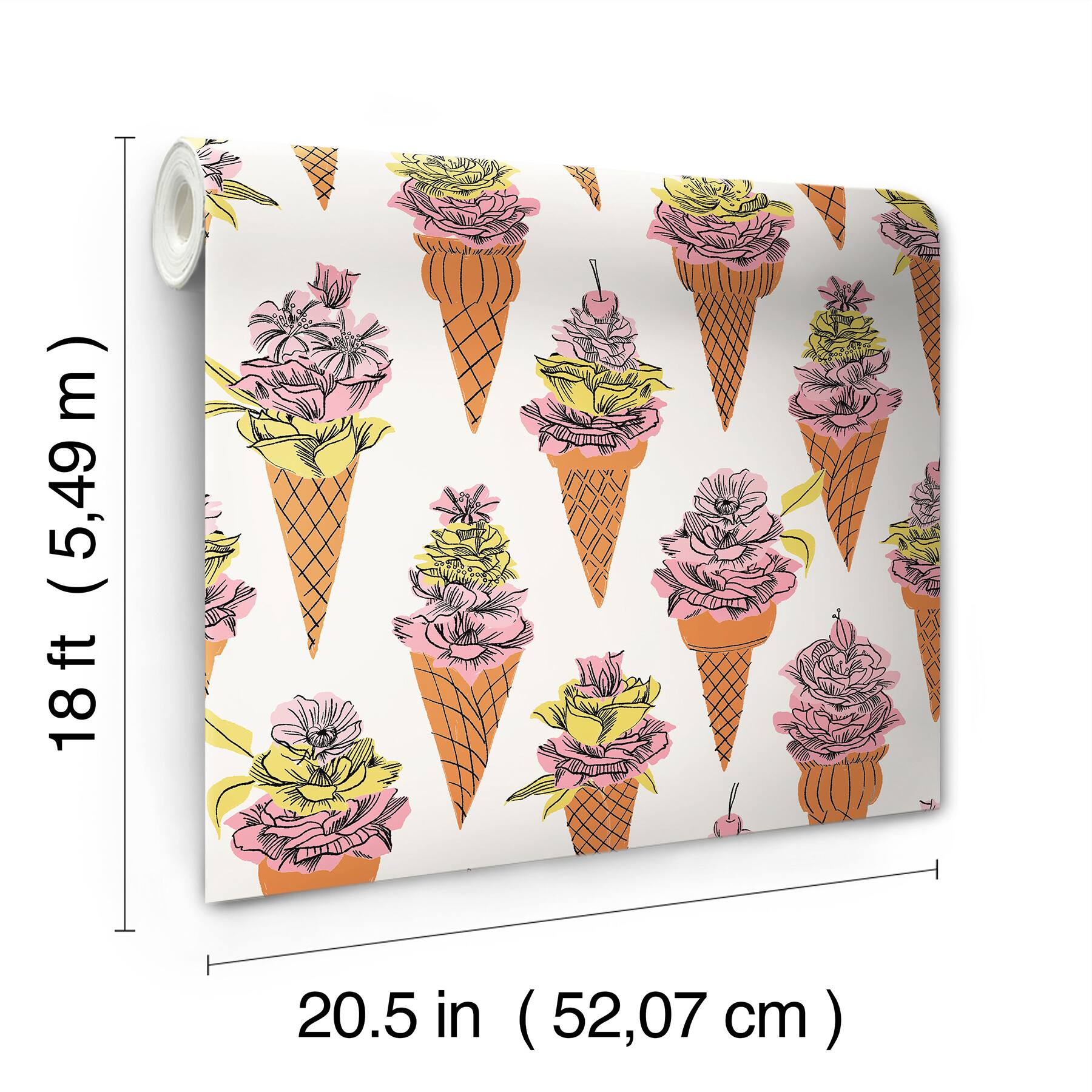By Dylan M Orange Floral Ice Cream Peel & Stick Wallpaper