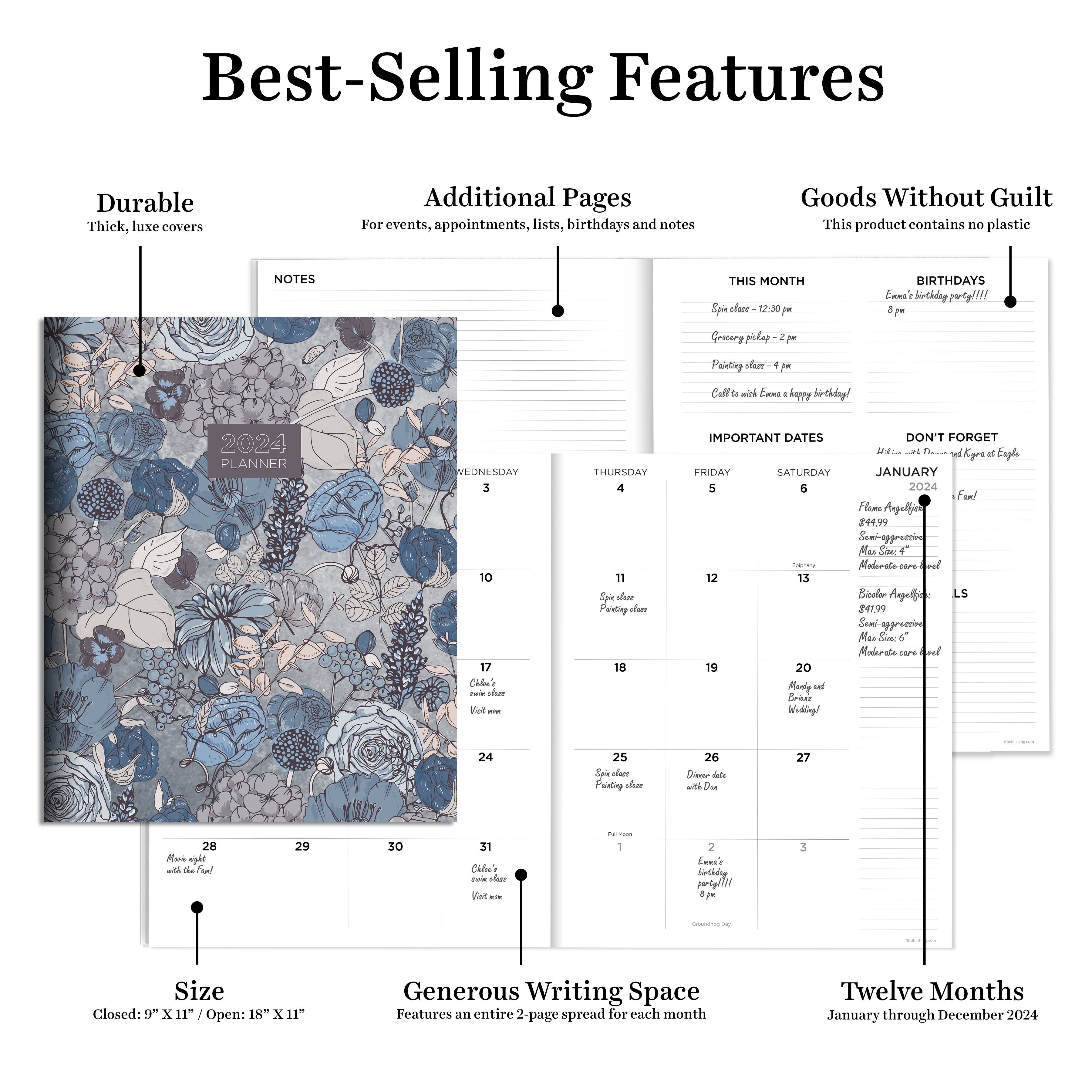 2024 Blooms of Blue Monthly Planner