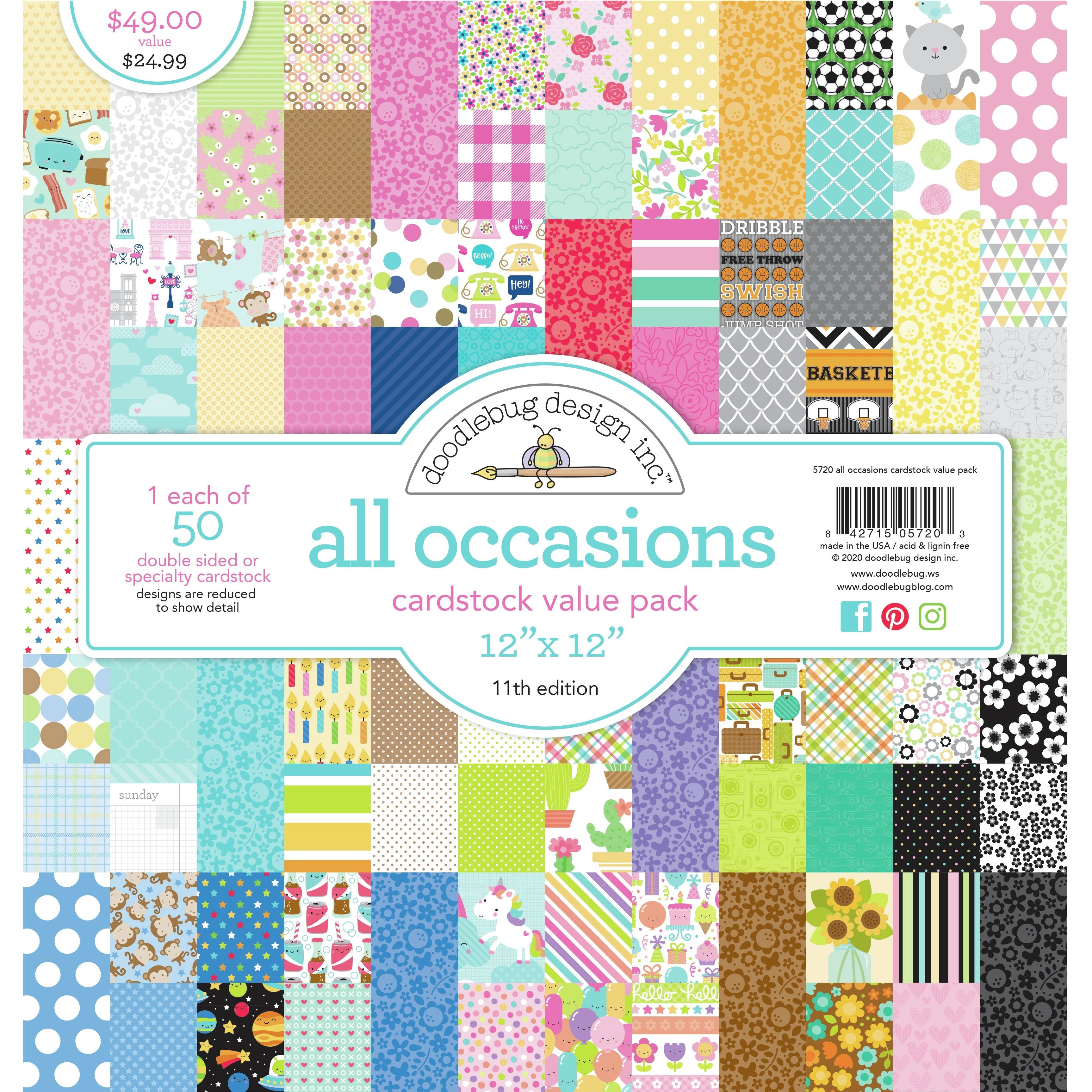 Doodlebug Design Inc.™ All Occasions Cardstock Value Pack, 12" x 12"