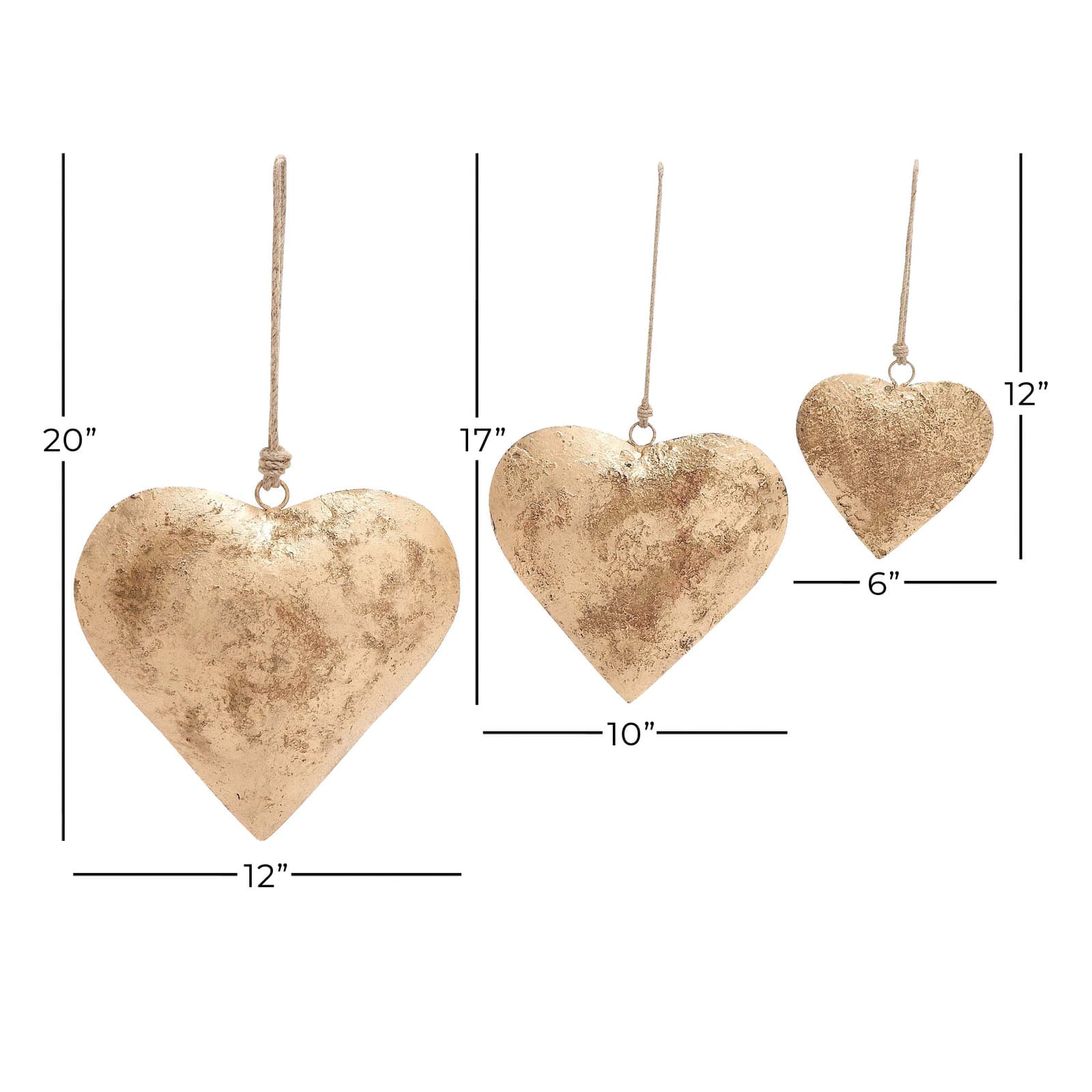 Gold Metal Heart Rustic Windchime Set