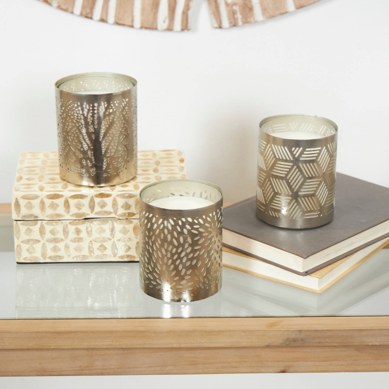 White Wax Vanilla Marshmallow Scented Candle with Geometric Silver Containers, 3ct.