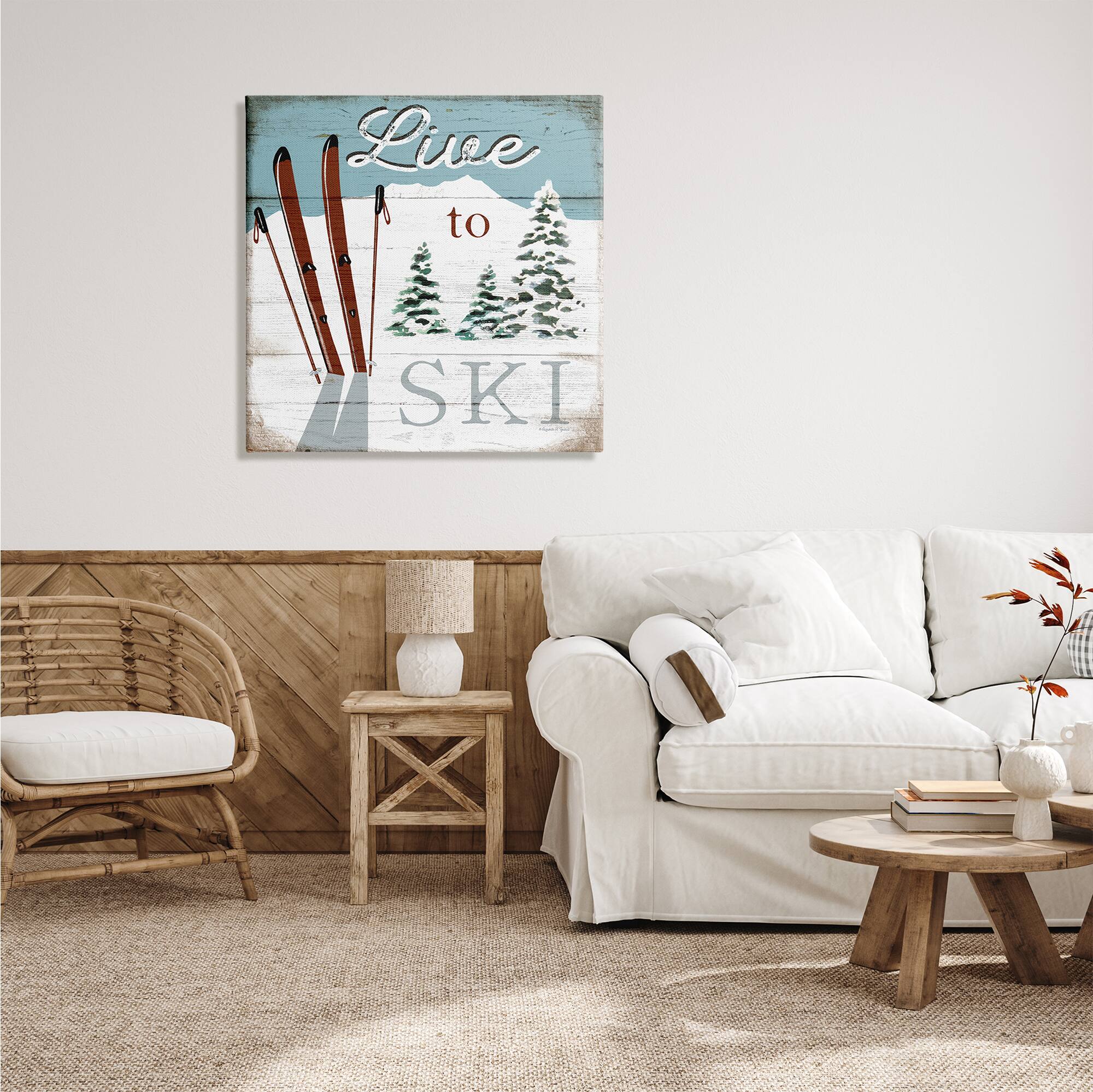 Stupell Industries Live To Ski Rustic Snow Sports Rustic Cabin Canvas Wall Art
