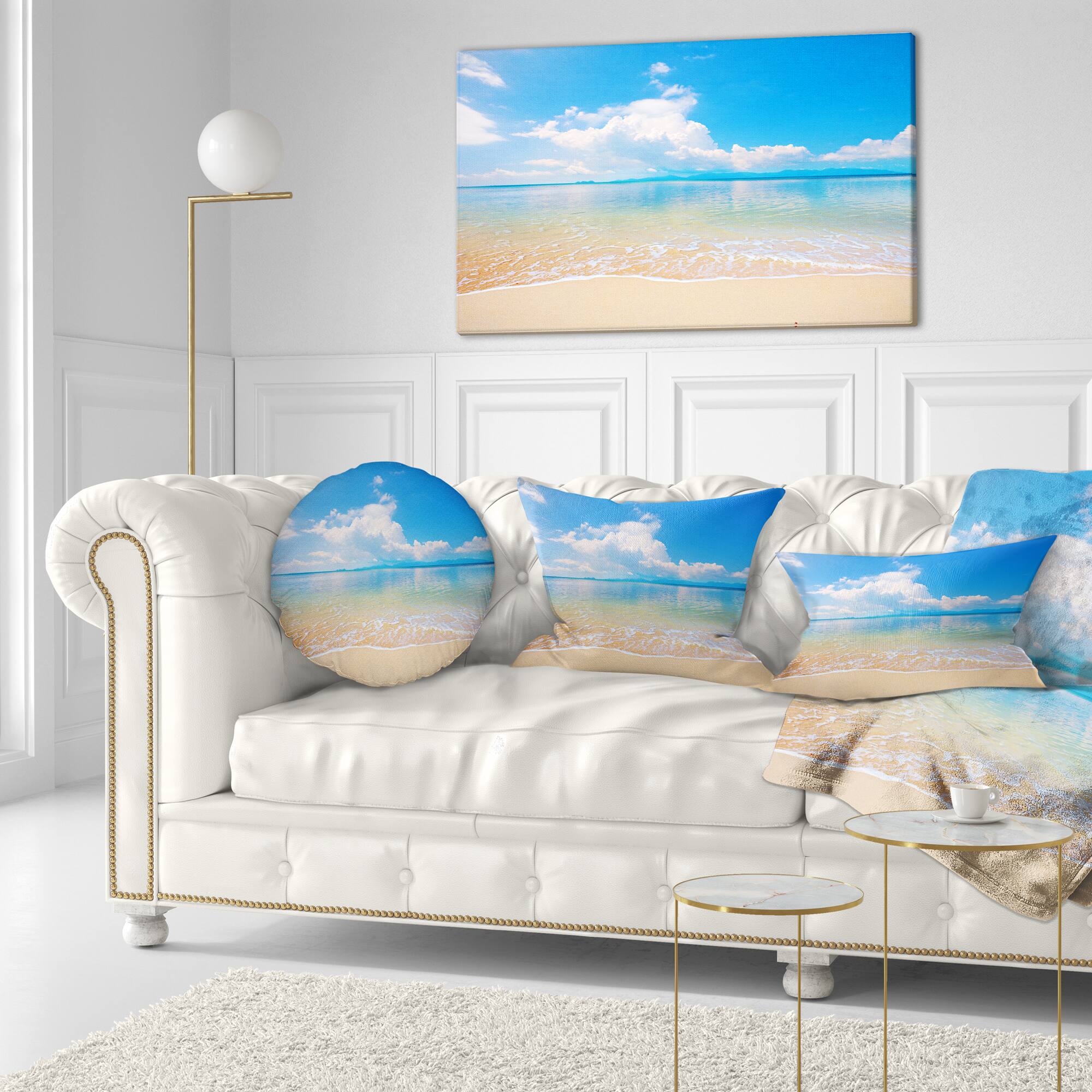 Designart - Large Clouds Over Calm Beach - Seashore Photo Canvas Print