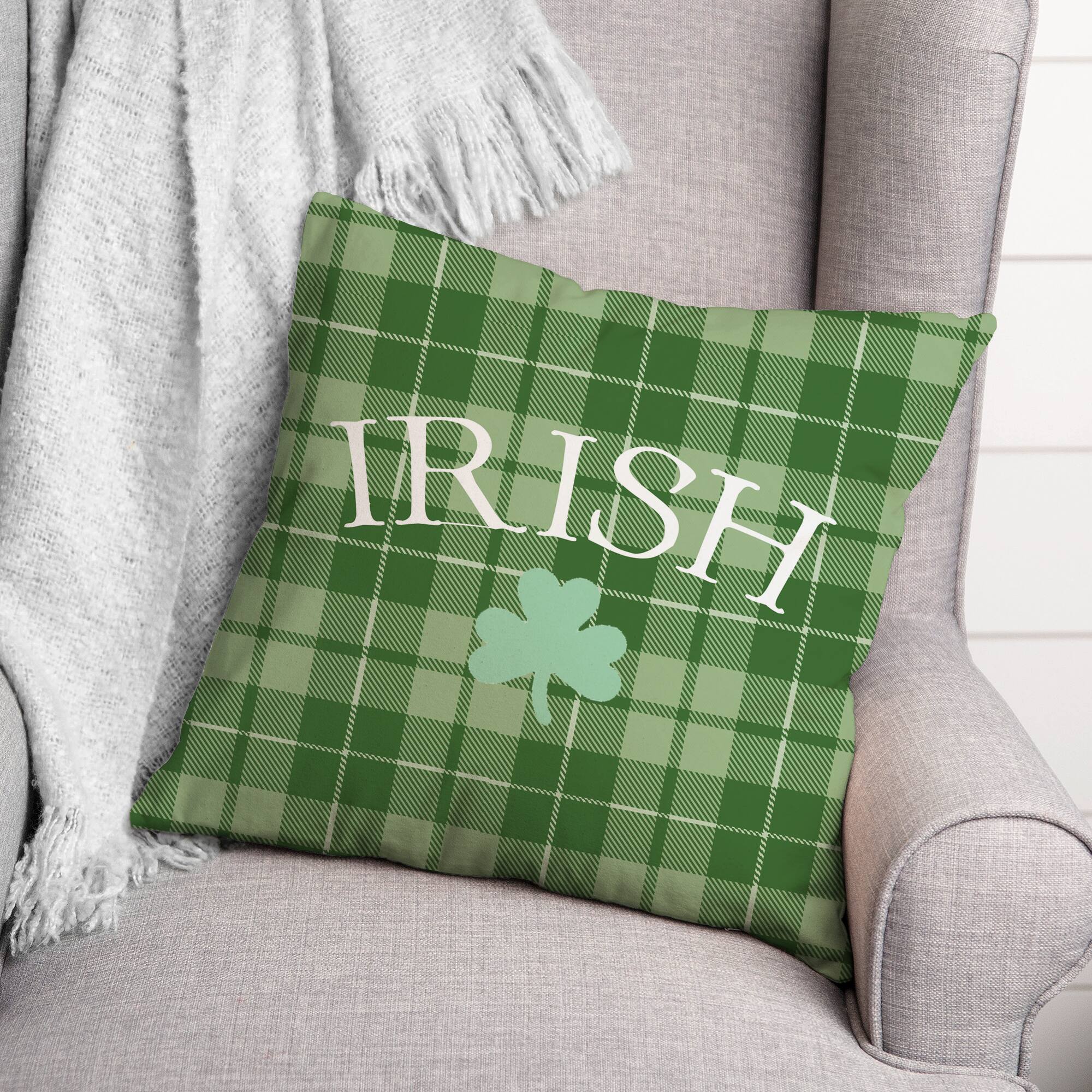 Irish Clover Green Plaid 3 18" x 18" Throw Pillow