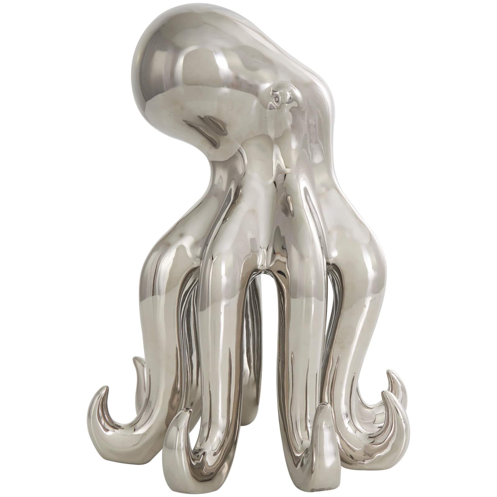 12&#x22; Silver Ceramic Octopus Sculpture